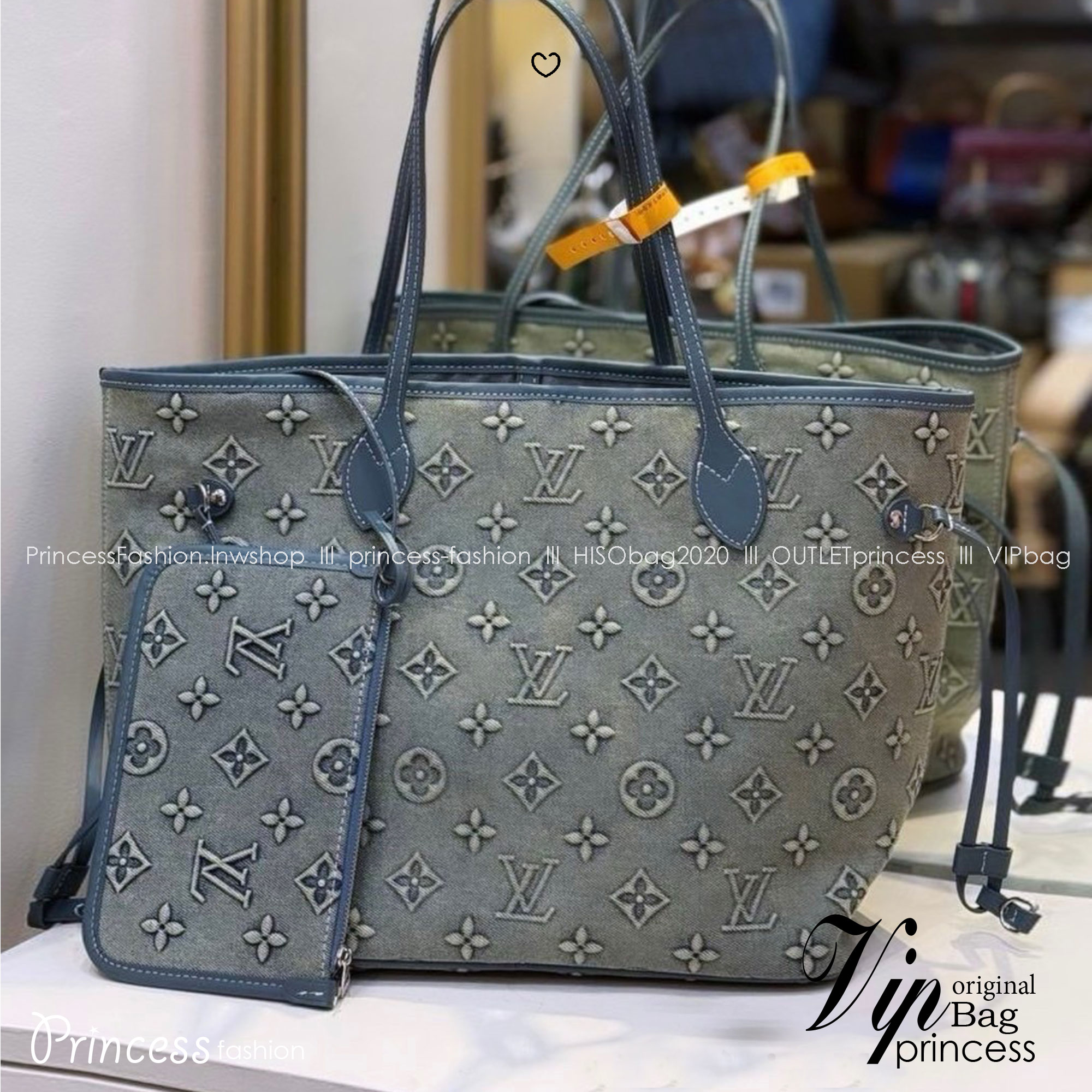LV Neverfull Denim Tote Bag กระเป๋าสะพายทรงโท้ทเดนิมลายโมโนแกรมปั้มนูนคมชัดสวยหรูลัคชู ลวดลายเอกลักษณ์สวยโดดเด่น พร้อมใบเล็กเข้าชุด