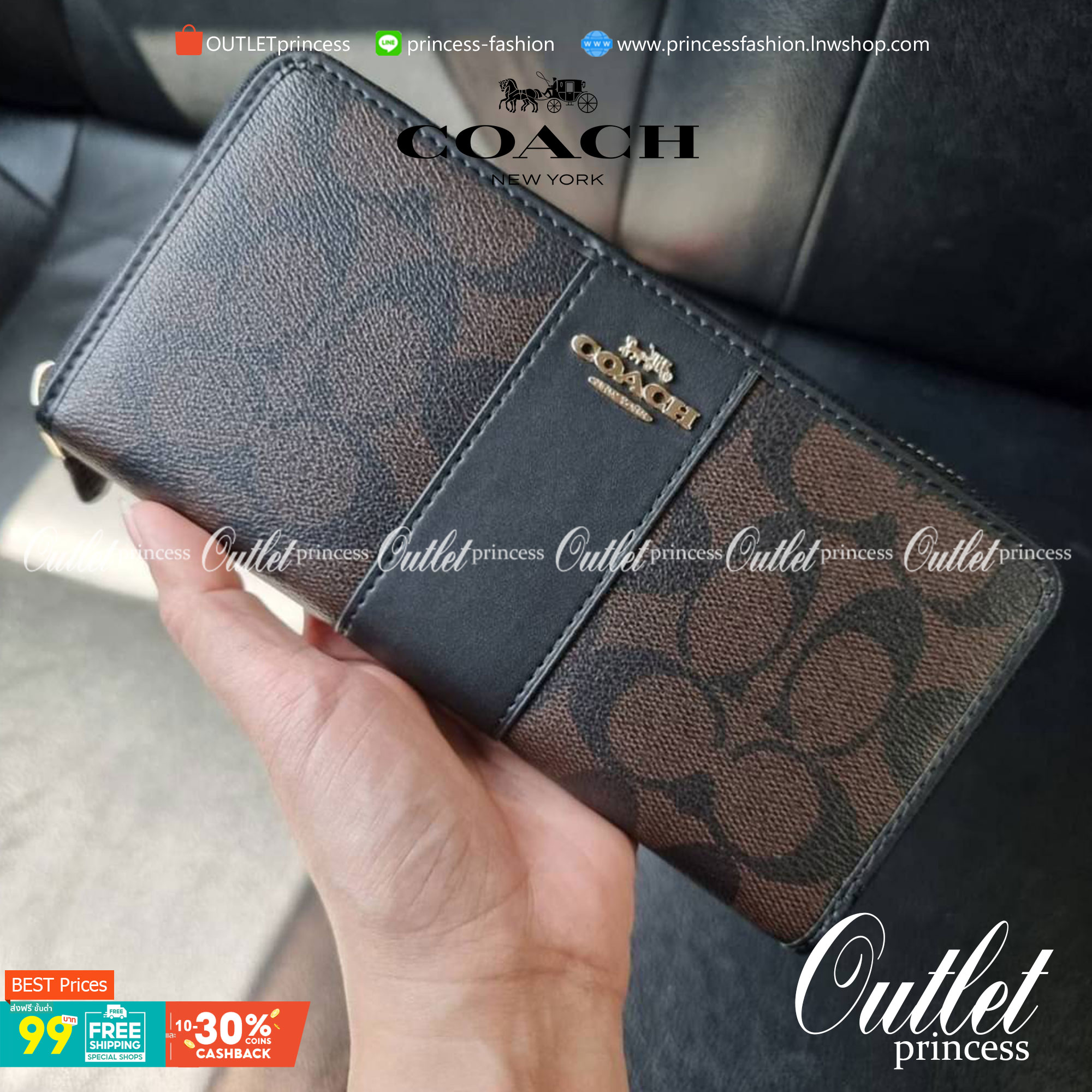 COACH F54630 ACCORDION ZIP WALLET IN SIGNATURE COATED CANVAS WITH LEATHER STRIPE กระเป๋าสตางค์ใบยาวรุ่นคลาสสิค คัดสีขายดีมาให้กันเลยจ้า ♥️ วัสดุหนังแคนวาสเคลือบลาย เปิด-ปิดด้วยซิปรอบ รูดใช้งานง่าย ใส่บัตรได้ มีช่องซิปใส่เหรียญ ใส่มือถือได้ พกใบนี้ใ