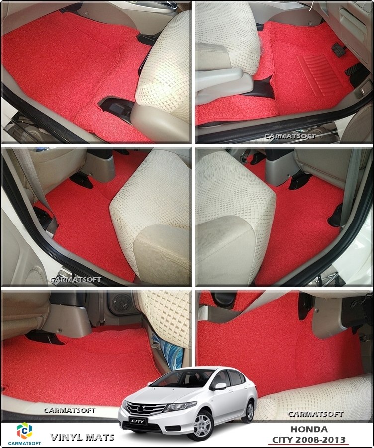 พรมดักฝุ่นไวนิล HONDA CITY 2008-13 กุ๊นขอบ สีแดง เต็มคัน