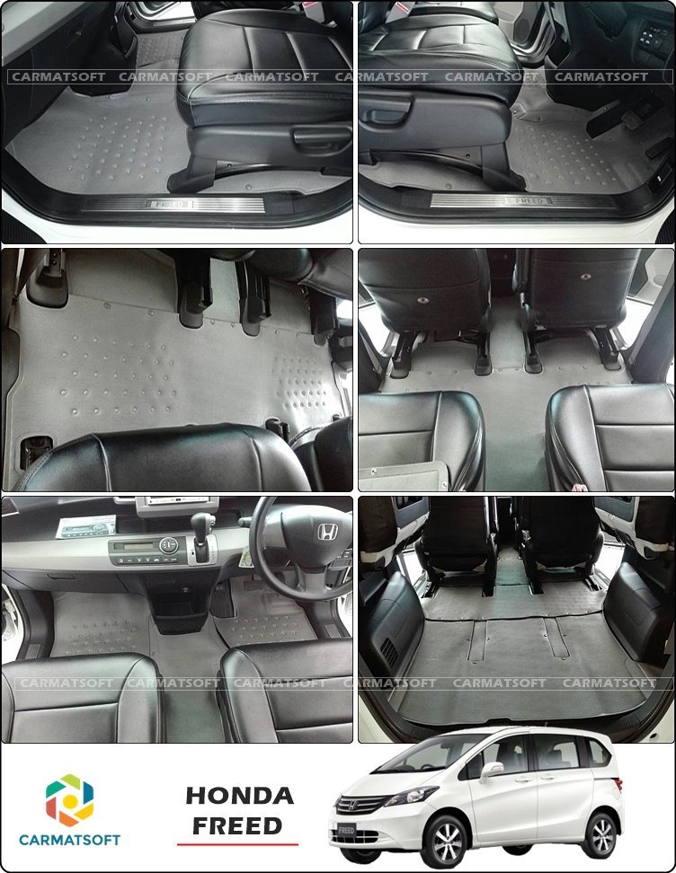 พรมปูพื้นรถยนต์ HONDA FREED ลายหนังเรียบ รีดขอบ สีเทา เต็มคัน