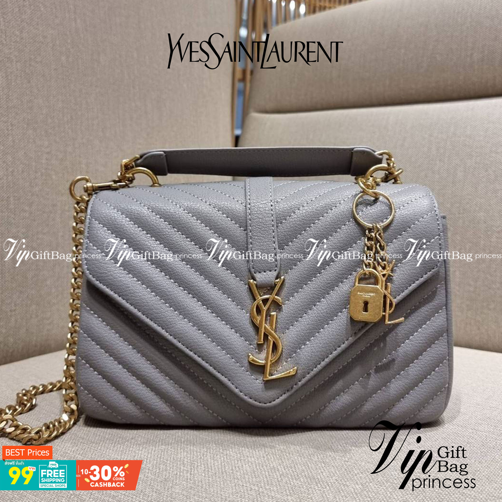 VIP 】หนังแท้ Yves Saint laurent crossbody boutique vip bag กระเป๋าสะพายไหล่ ดีไซน์ทรงสวยหรู พิเศษ แถมฟรี พวงกุญแจห้อยอะไหล่สีทอง ดูแพงไปหมดจริงๆไอเท็มนี้ วัสดุหนังสังเคราะห์ลายคาร์เวีย เปิด-ปิดด้วยกระดุมแม่เหล็ก ภายในโล่งกว้าง มาพร้อมหูจับในตัว และสายสะพา