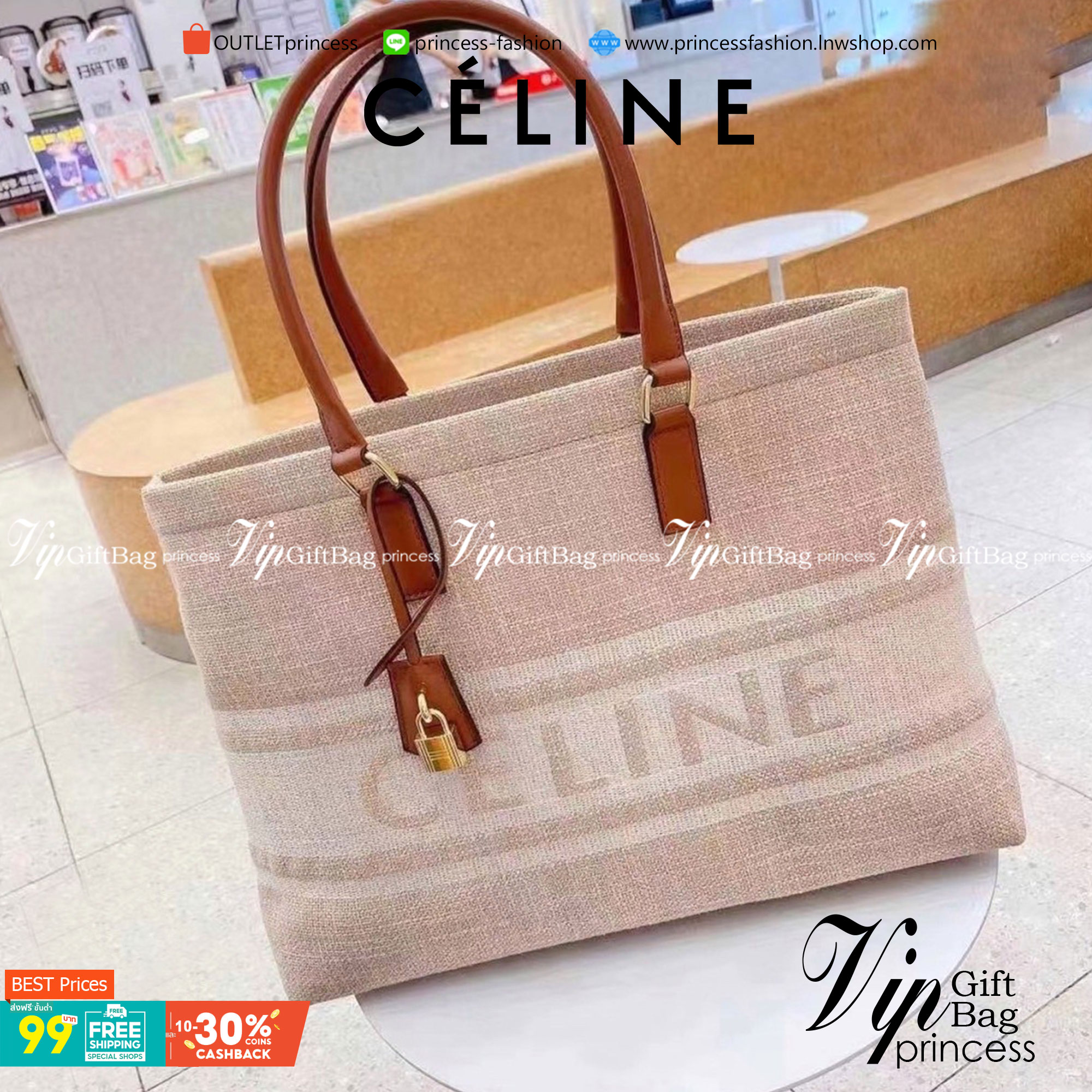 พร้อมส่งที่ไทยกับ CELINE TOTE BAG VIP GIFT WITH PURCHASE (GWP) พรีเมี่ยมกิ๊ฟ Limited Edition จาก PERFUME DUTYFREE COUNTER กระเป๋าสะพายทรง TOTE สุดชิค วัสดุผ้าแคนวาสเต็มใบสกรีนโลโก้แบรนด์ด้านหน้า ด้านในมีข่องใส่ของโล่งกว้าง ใส่ Notebooks ได้ พร้อมช่องซิปอี