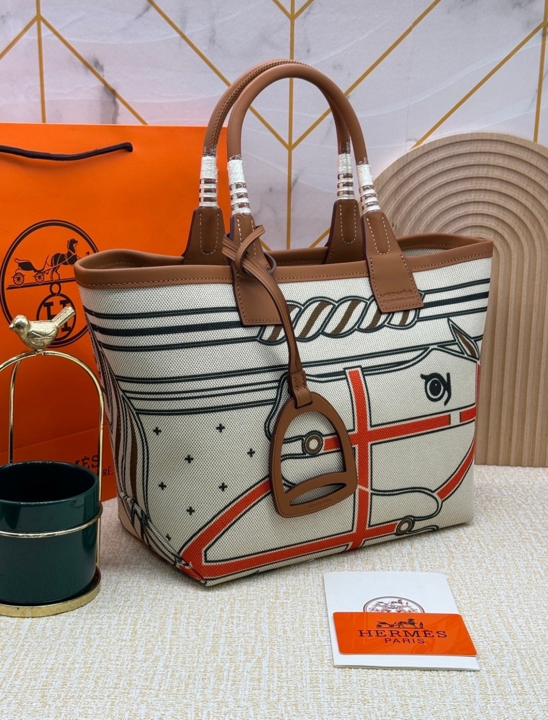 HERMES Steeple Tote Bag / H Steeple canvas tote bag 30cm กระเป๋าทรงโท้ทแคนวาสอย่างดี พิมพ์ลายคมชัด ลายใหม่สวยหรู เกรดออริ สลับแท้