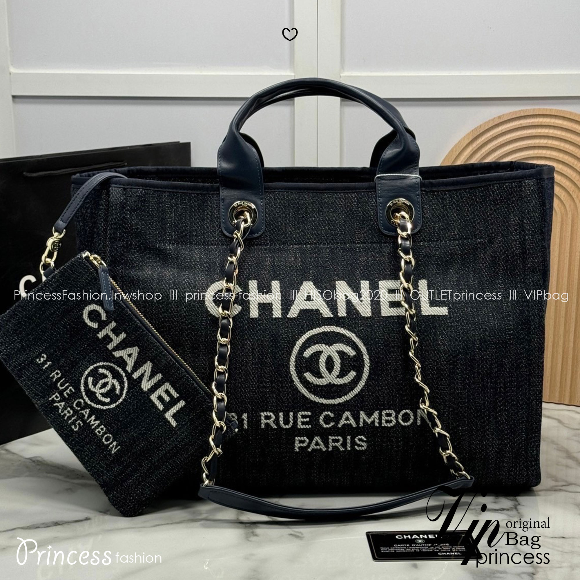 ORI หนังแท้ | Chanel Deauville Tote Bag กระเป๋าสะพายทรงโท้ทช้อปปิ้ง ใบใหญ่ ภายในโล่งกว้าง จุของได้เยอะ
