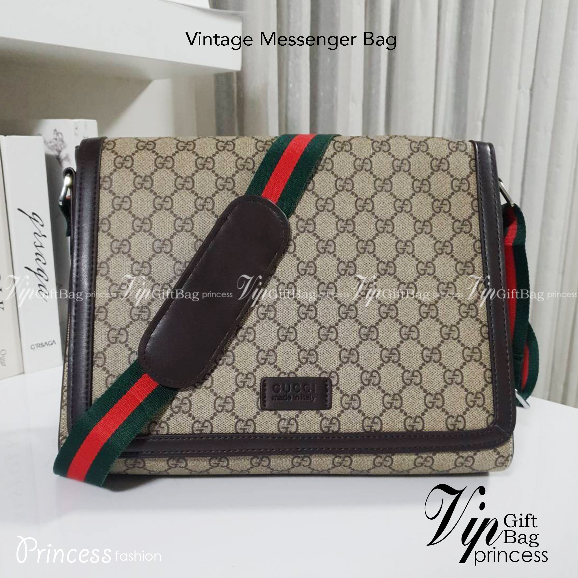 GUCCI VINTAGE MASSENGER BAG ใบใหญ่ ลายแบรนด์ตัดขอบ ทรงสุดฮิต ดีไซน์สวยตัวกระเป๋าอยู่ทรง