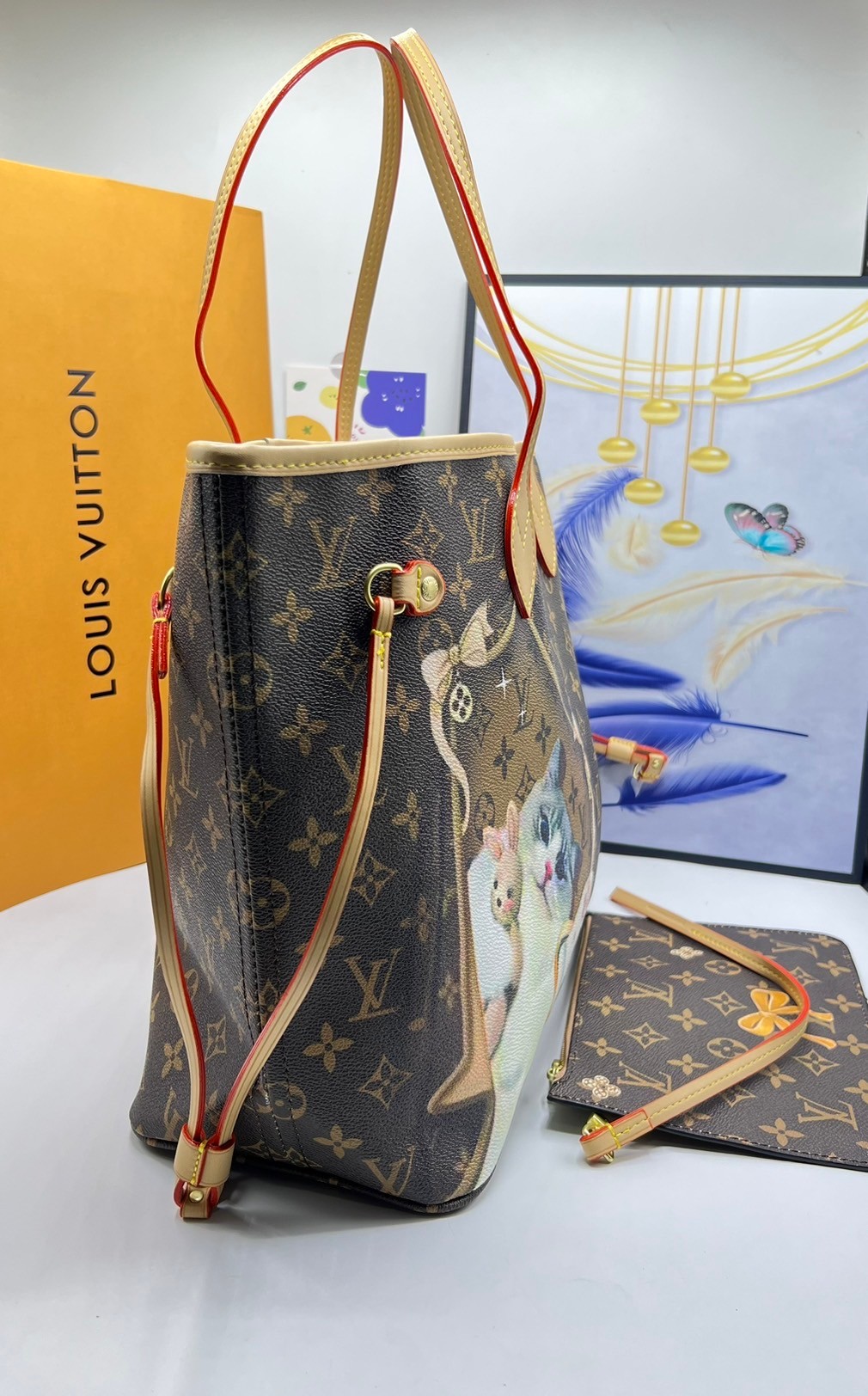 LV Neverfull MM Tote With Puppies 32cm / LV Shopping Bag พร้อมส่งที่ไทย **สินค้าเกรดออริจินอล 1:1 สลับแท้ ใช้งานต่างประเทศได้ งานสวยตามรูป ภาพถ่ายจากงานขายจริง