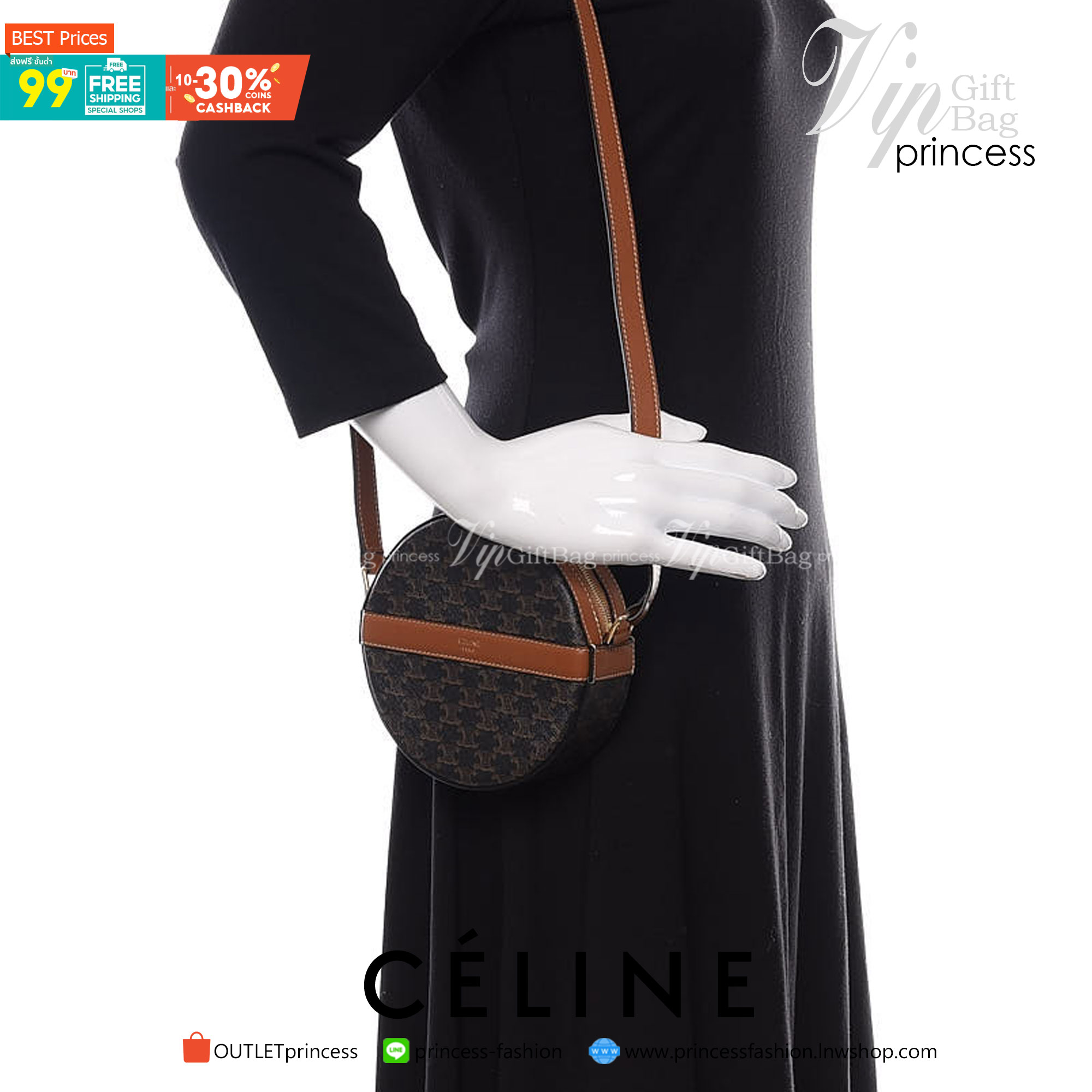 VIP GIFT 】หนังแท้ CELINE TRIOMPHE ROUND PURSE ON STRAP กระเป๋าทรงครอสบอดี้ ใบกลมเล็กน่ารัก วัสดุหนังแท้ทั้งใบ ตกแต่งด้วยโลโก้แบรนด์ มาพร้อมสายหนังยาว กับสไตล์น่ารักคุณหนู ห้ามพลาดค่ะ!!