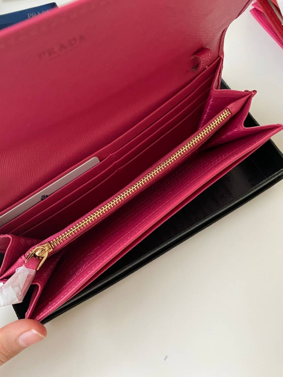 VIP หนังแท้ 】PRADA Saffiano Metal Leather Wallet on Chain Clutch Bag