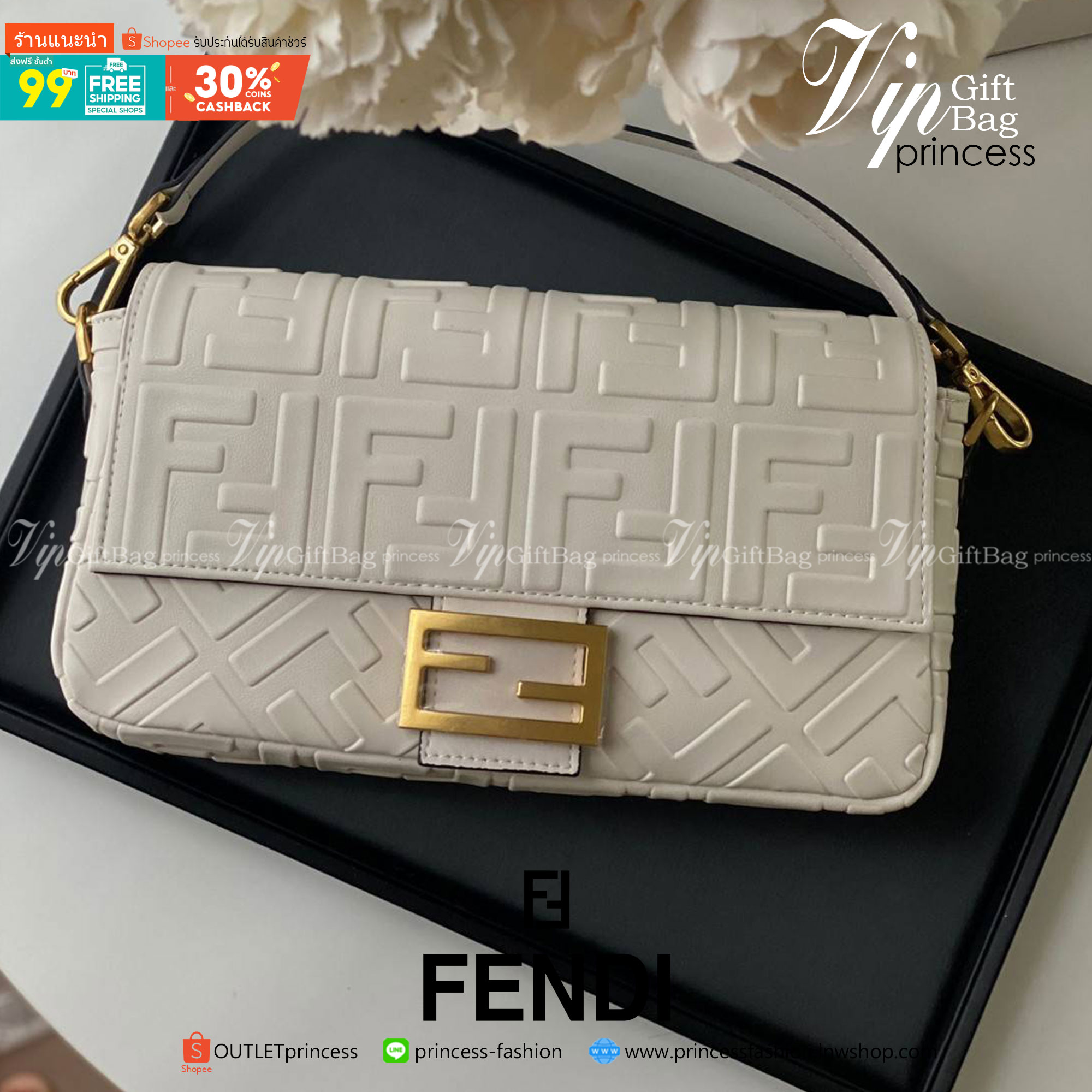 พรีเมี่ยมกิ๊ฟแท้ 100% 】หนังแท้ FENDI Baguette Shoulder Bag จุของได้เยอะมากก