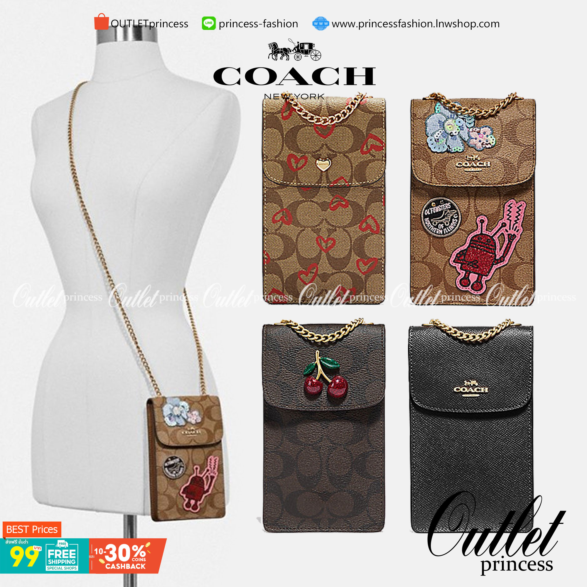 COACH PHONE CASE CROSSBODY BAG ((73486//76988//76357//39955//91046)) COACH NORTH/SOUTH CROSSBODY IN SIGNATURE CANVAS กระเป๋าใส่โทรศัพท์รุ่นนี้ มีความโดดเด่นทั้งดีไซน์และคุณสมบัติในการใช้งาน ด้วยลวดลายที่มีซิกเนเจอร์เป็นเอกลักษณ์แล้ว ด้านหลังยังมีช่องใส่กา