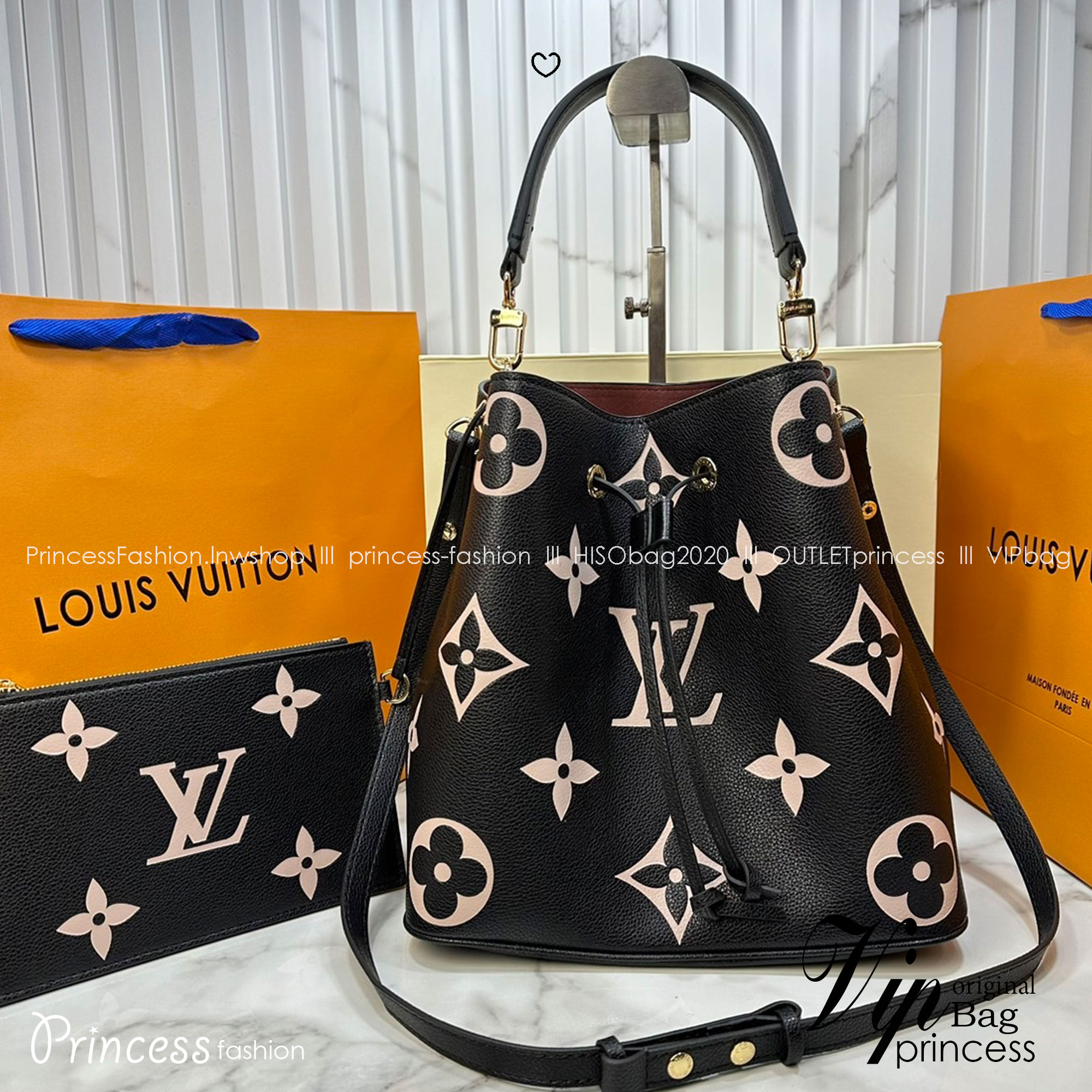 LV NeoNoe Bucket Bag / LV NéoNoé MM Bicolor Monogram Empreinte Leather กระเป๋าสะพายทรงบัคเก็ตใบใหญ่ โดดเด่นและเป็นเอกลักษณ์ด้วยการตกแต่งลายพิมพ์