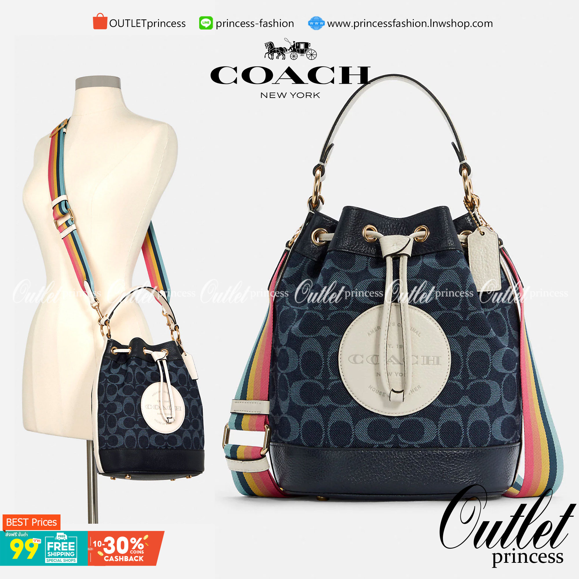 OUTLET 】COACH DEMPSEY DRAWSTRING BUCKET BAG IN SIGNATURE JACQUARD WITH STRIPE AND COACH PATCH C4101 C4102 พี่สาวใบใหญ่สุดสวยมาแล้วจ้า!! กระเป๋าทรงถังไซส์ใหญ่ ที่สาวๆรอคอย ใช้งานง่ายด้วยการรูดหนังปิดรอบปากกระเป๋า ทุกอย่างลงตัวที่สุด!! โดดเด่นด้วยลวดลายสีสั