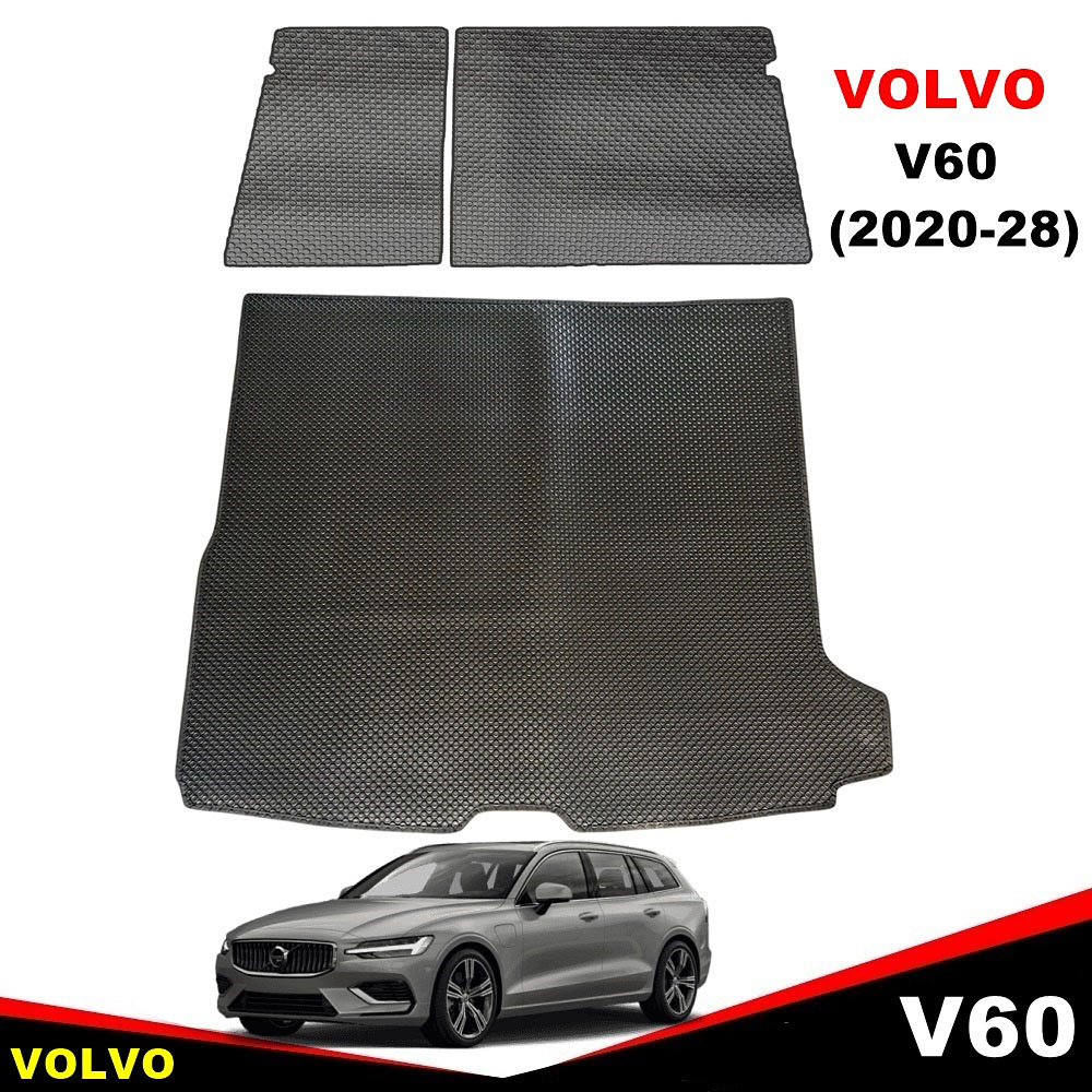 แผ่นปูท้ายรถ + ปิดเบาะหลัง VOLVO V60 (2020–2028) ลายกระดุมเม็ดเล็ก PVC เข้ารูป ตรงรุ่นรถ