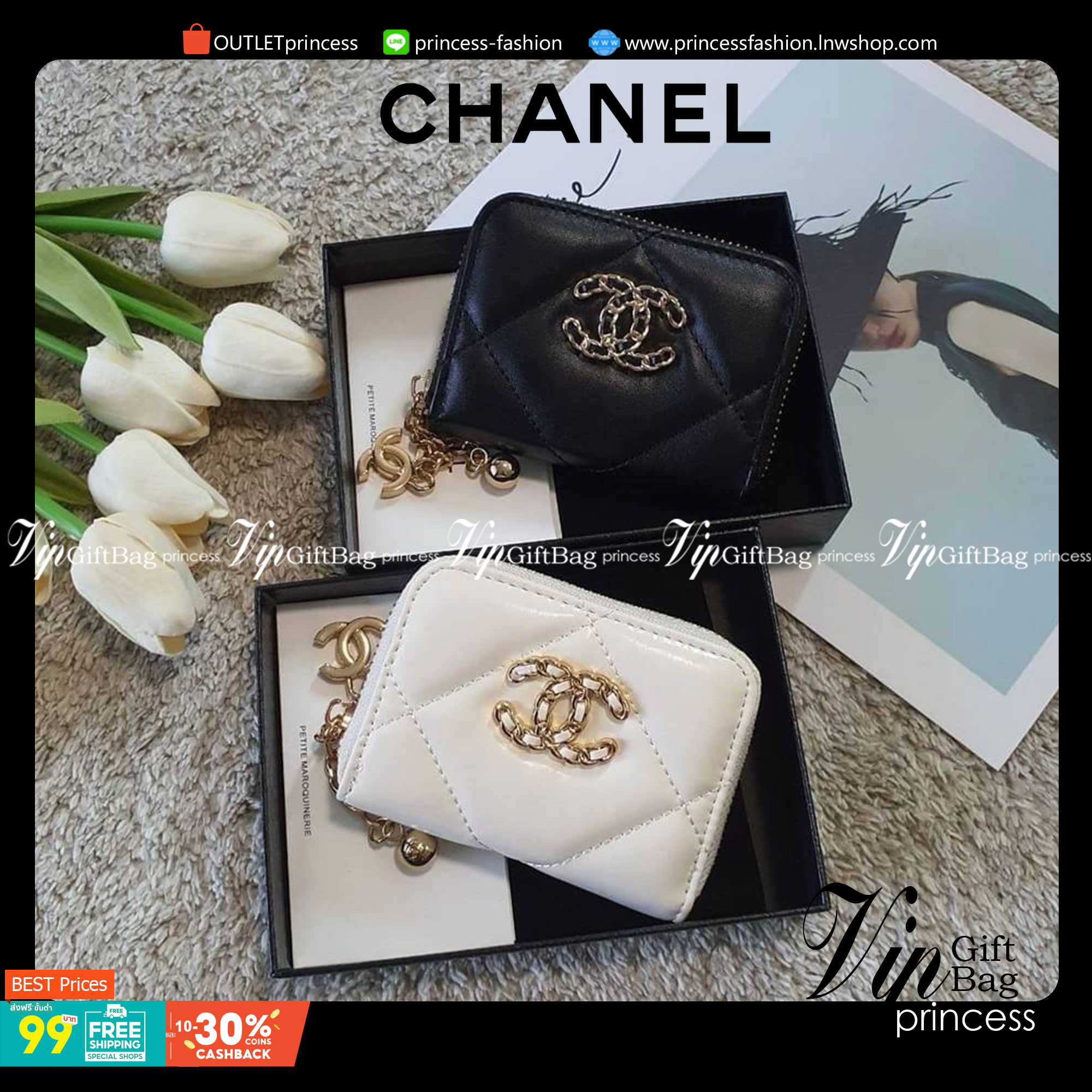 CHANEL zip short wallet มาพร้อม GIFT BOX สุดหรู! ครบชุดเซ็ตของขวัญ♡♡ กับ กระเป๋าสตางค์ใบสั้น แนะนำรุ่นนี้คะ งานพรีเมี่ยมกิ้ฟท์จากเค้าเตอร์ต่างประเทศ **ทรงน่ารักกก หนังเรียบ จากแบรนด์ CHANEL (GWP) ด้านหน้ามีโลโก้แบรนด์ CC สีทองหรู **อะไหล่สีท