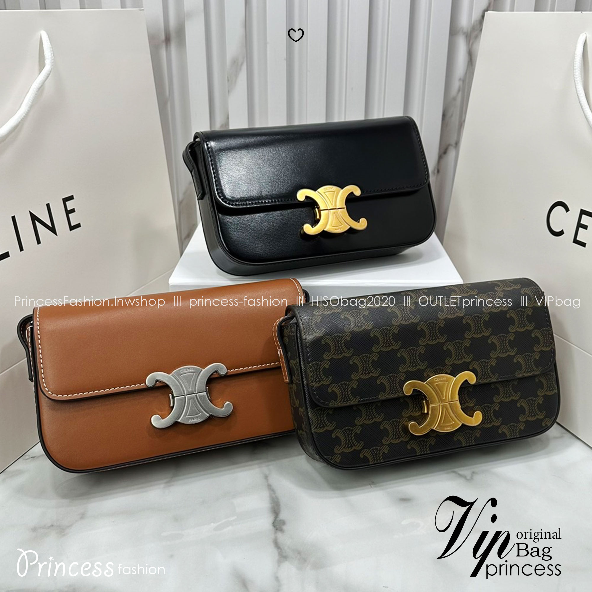 CELINE TRIOMPHE SHOULDER BAG / Celine SHOULDER BAG CLAUDE in shiny กระเป๋าสะพายไหล่ พร้อมสายสะพาย 2 เส้น เกรดออริ 1:1 ใช้งานต่างประเทศได้