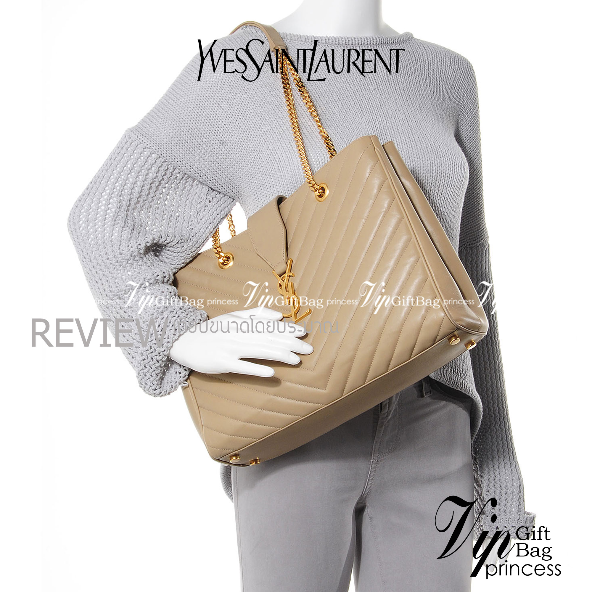 หนังแท้ Saint Laurent YSL Monogram Shopping Large Tote Bag กระเป๋าทรงช้อปปิ้งใบใหญ่ จุของได้เยอะ ภายในแบ่ง 2 ช่อง พร้อมซิปช่องกลาง ภาพสินค้าถ่ายจากงานขายจริง ใช้งานต่างประเทศได้