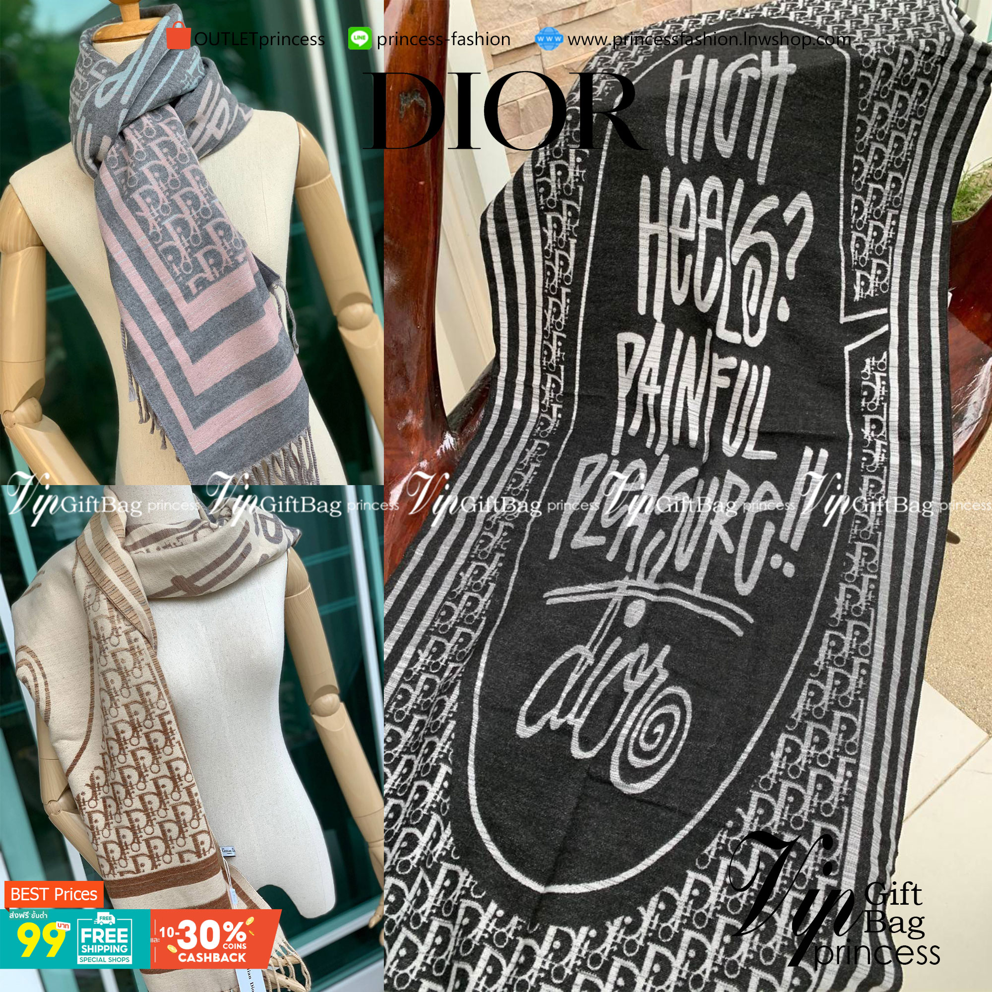 CHRISTIEN DIOR PARIS SILK SCARF สุดเอ็คเซ็คคลูทีฟกับแบรนด์ดังจากปารีส ด้วยงานพรีเมี่ยมกิ้ฟ ส่งมอบความรู้สึกดีๆให้กับคนที่คุณรัก ในรูปแบบผ้าพันคอและผ้าคลุมไหล่ผืนใหญ่ให้ความอบอุ่น ถักทอด้วยผ้าcashmere สีสันสุภาพเข้าได้กับเสื้อผ้าทุกเฉดสี มาพร้อมกล่องแบรนด์