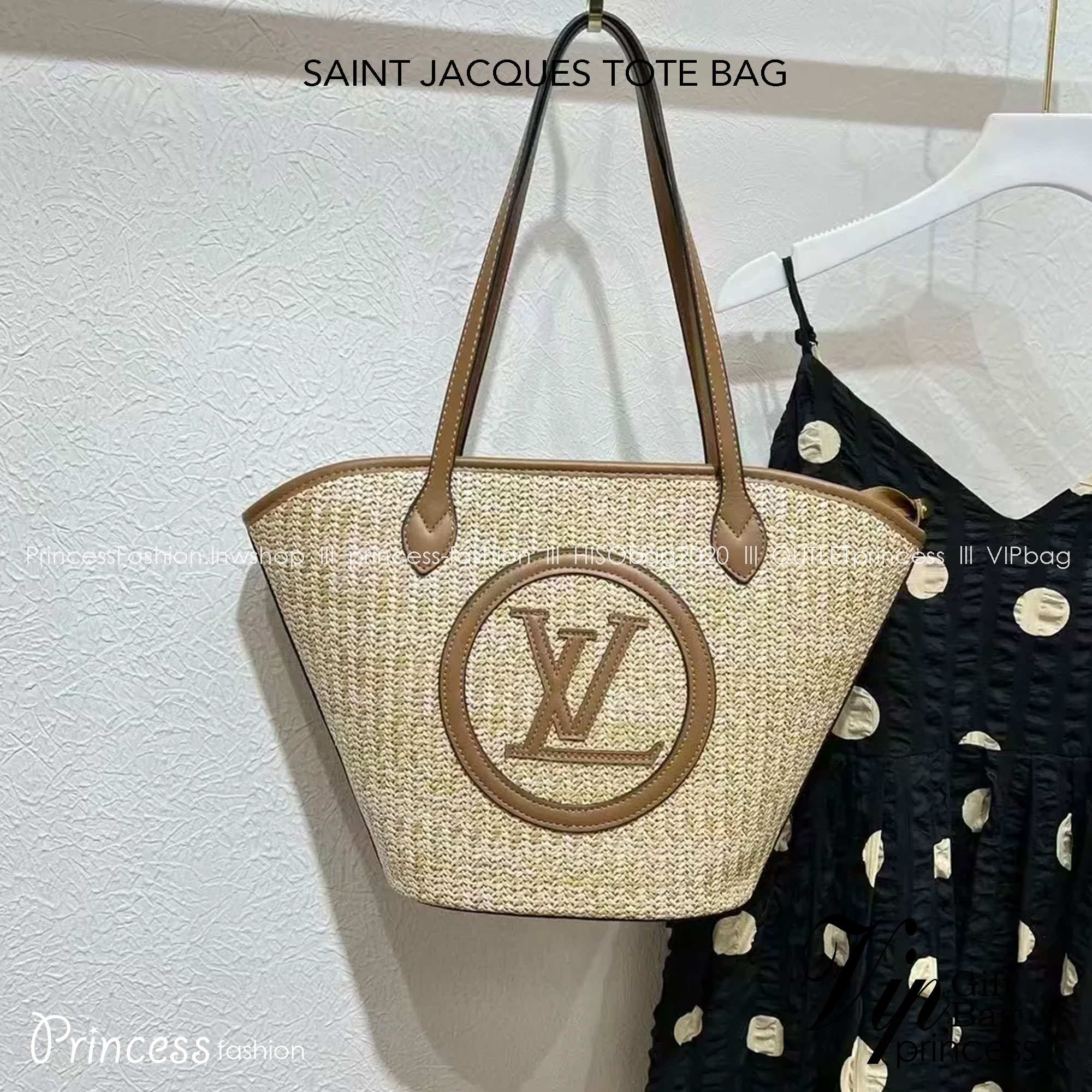 LV SAINT JACQUES TOTE BAG 25cm กระเป๋าสะพายรุ่นลิมิเต็ดหายาก ด้วยวัสดุสังเคราห์จากธรรมชาติ สานเต็มใบออกมาเป็นลวดลายสวยงาม และยังโดดเด่นด้วยโลโก้ สีโทนอุ่น
