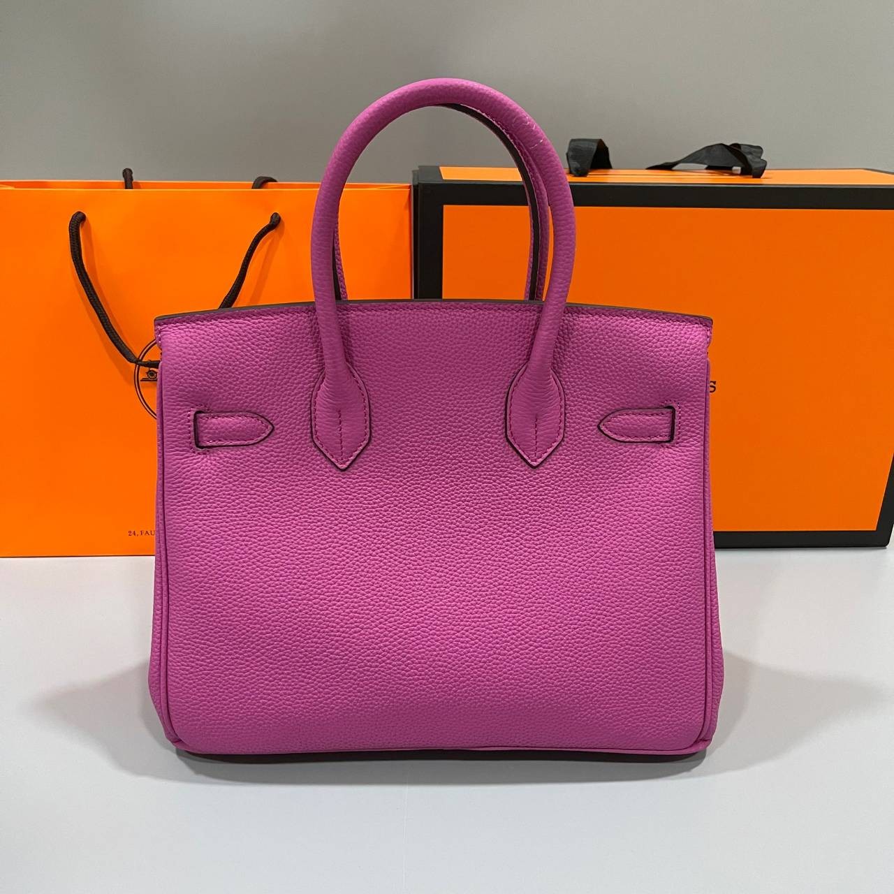 หนังแท้ Hermes BIRKIN 25CM epsom in MAUVSSYLESTE COLOR FULL HANDMADE GOLD HARDWARE เกรดออริจินอล ภาพสินค้าถ่ายจากงานขายจริง