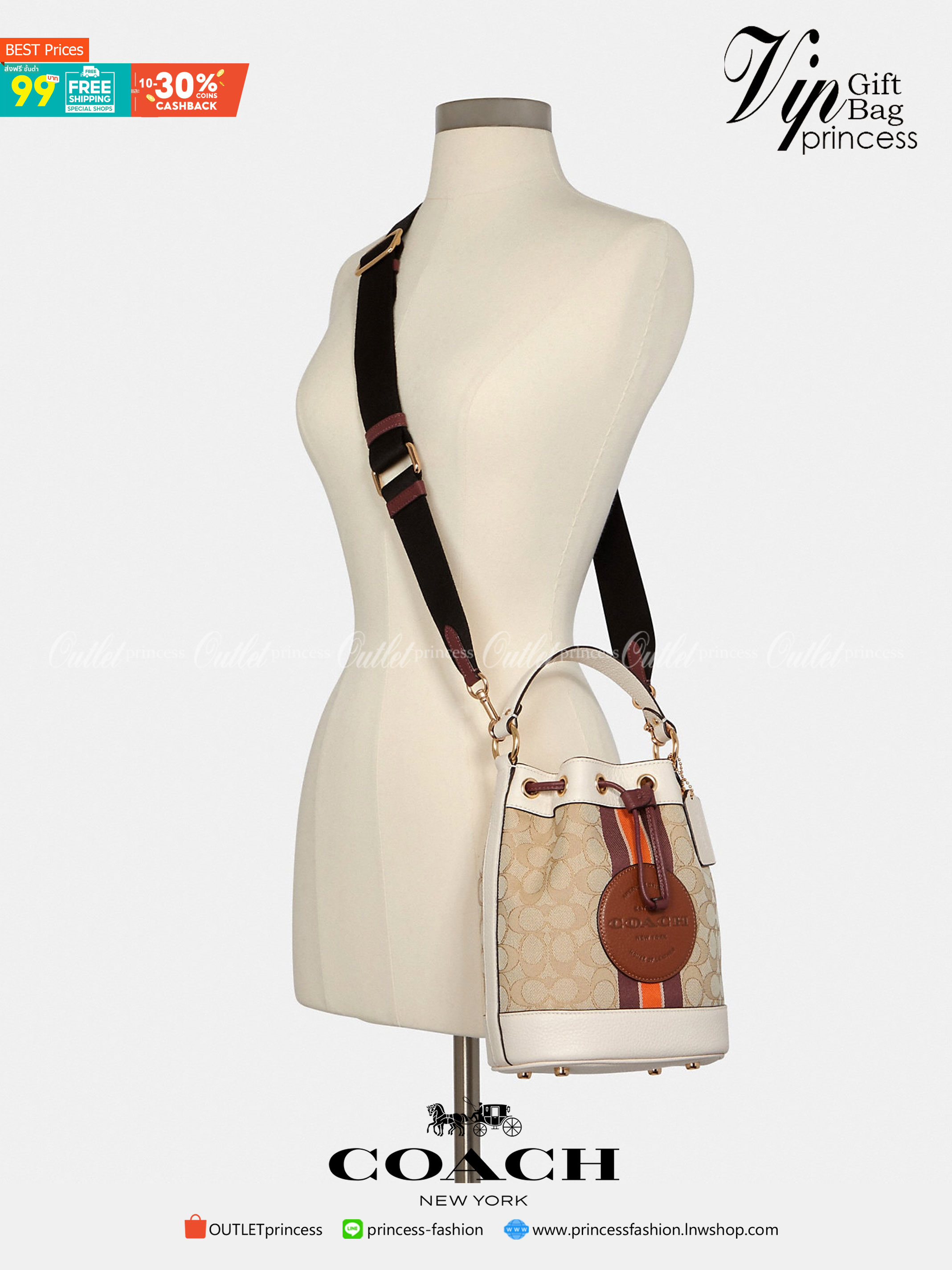 COACH C7084 DEMPSEY DRAWSTRING BUCKET BAG IN SIGNATURE JACQUARD WITH STRIPE AND COACH PATCH พี่สาวใบใหญ่สุดสวยมาแล้วจ้า!! กระเป๋าทรงถังไซส์ใหญ่ ที่สาวๆรอคอย ใช้งานง่ายด้วยการรูดหนังปิดรอบปากกระเป๋า ทุกอย่างลงตัวที่สุด!! โดดเด่นด้วยลวดลายสีสันที่ละมุนมาก ว