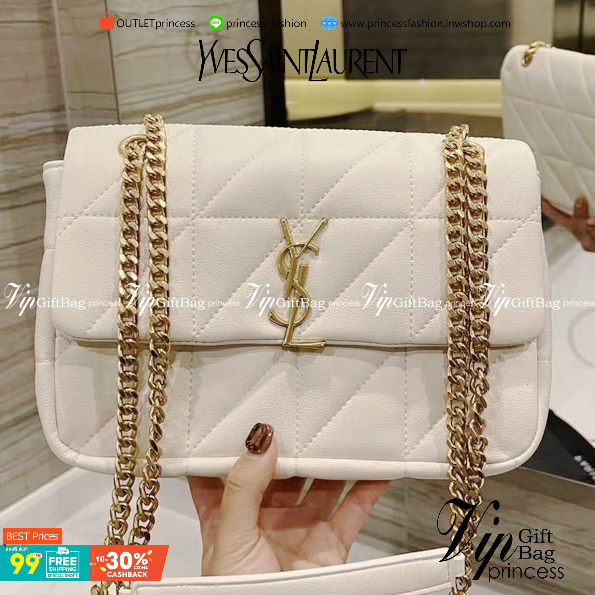 VIP 】SAINT LAURENT JAMIE BAG VIP GIFT WITH PURCHASE (GWP) พรีเมี่ยมกิ้ฟ Limited Edition จาก YSL DUTY FREE COUNTER วัสดุหนังแกะสังเคราะห์ อะไหล่สีทอง ดีไซน์ลายตารางหมากฮอต ประดับโลโก้แบรนด์ที่ด้านหน้า รูปทรงสวย มีหูจับถนัดมือสายสะพายโซ่เลื่อนปรับระดับได้..