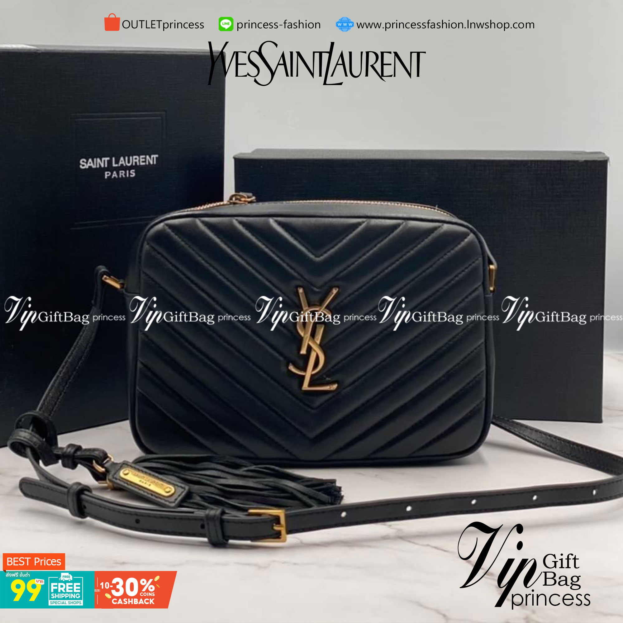 VIP 】หนังแท้ YSL SAINT LAURENT Lou Medium Monogram YSL Calf Crossbody Bag
