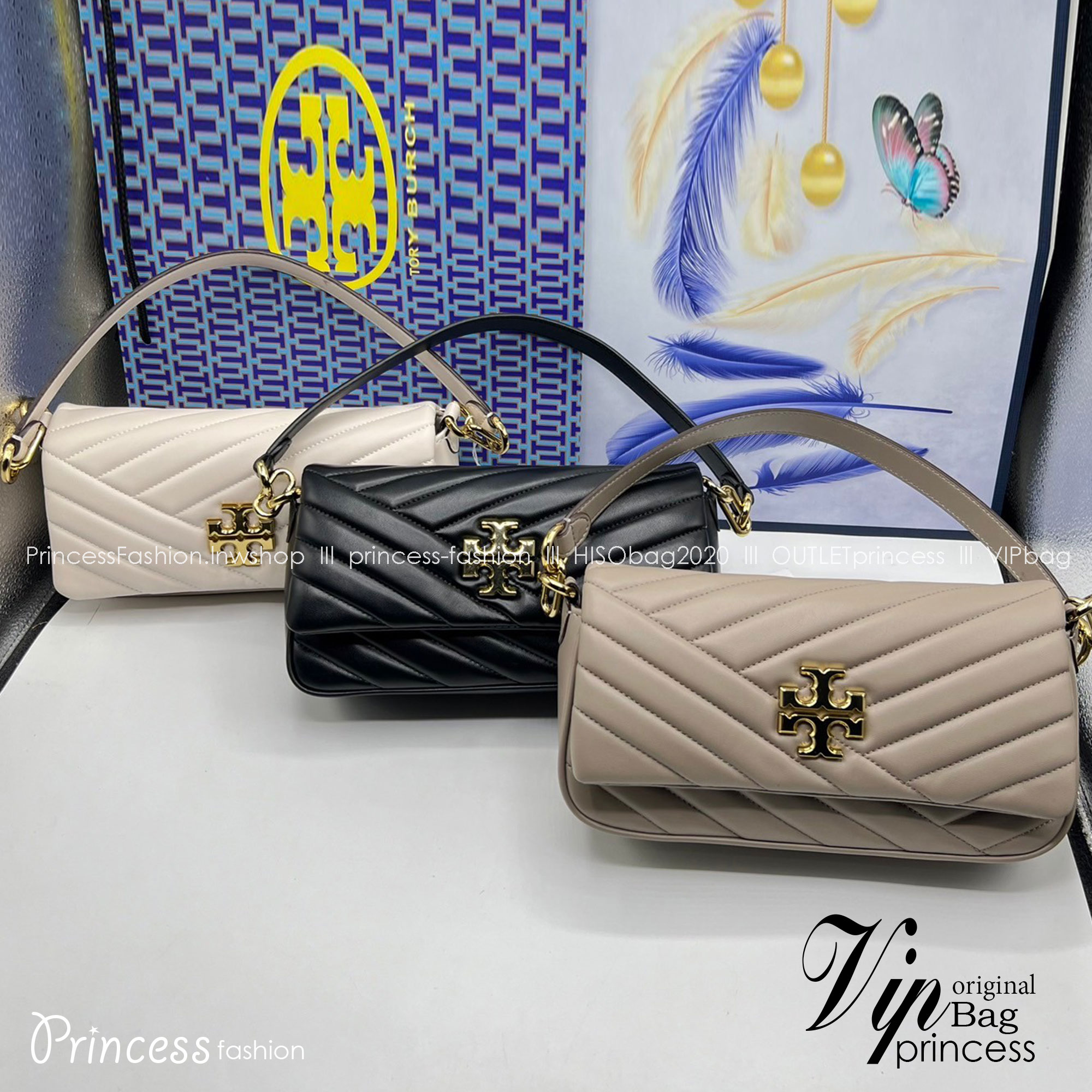 Tory Burch Kira Chevron Flap Small Shoulder Bag กระเป๋าสะพายดีไซน์รูปทรงคลาสสิค ดูผู้ดีหรูหรา เกรดออริ สลับแท้ 1:1 ใช้งานต่างประเทศได้