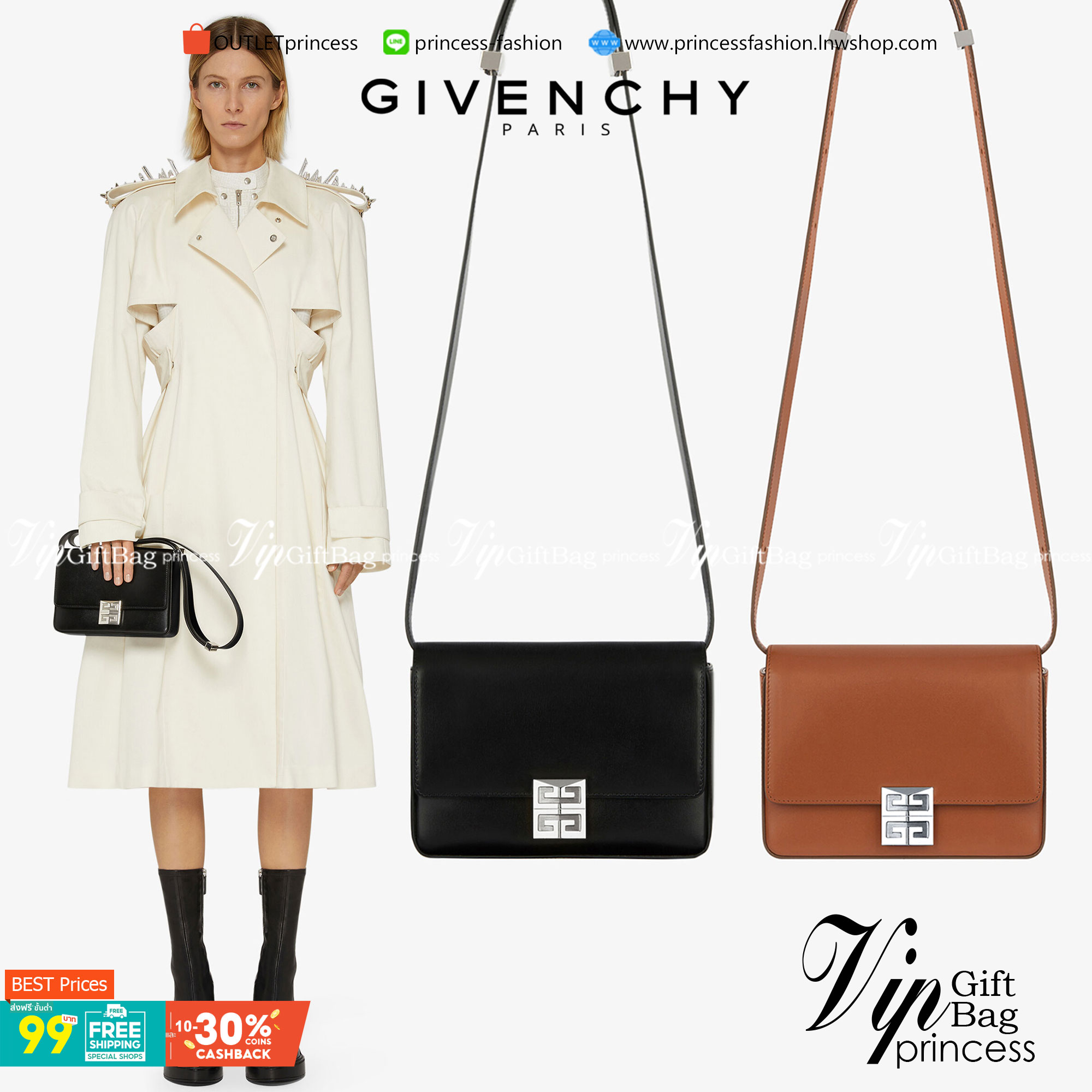 Givenchy Introducing 4G Medium Shoulder Bag วัสดุหนังแท้ อะไหล่สีเงิน ดีไซน์สวยงามทันสมัยรูปทรงสี่เหลี่ยมแบบคลาสสิก มาพร้อมสายหนังตีแบรนด์ Givenchy อันเป็นเอกลักษณ์เฉพาะของแบรนด์