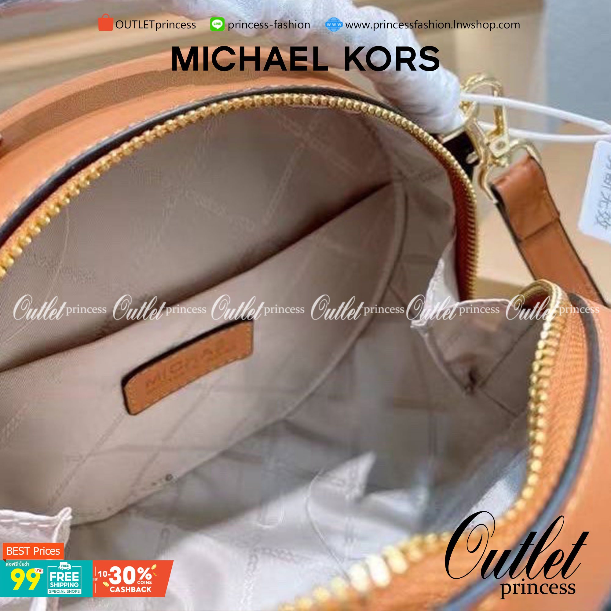 MICHAEL KORS ROUND CROSSBODY สีขาว/ดำ พร้อมส่งที่ไทย กระเป๋าสะพายMK ทรงกลม งานซิปเปิดได้กว้าง หนังพิมพ์ลายแบรนด์ มาพร้อมสายสะพายยาวครอสบอดี้ได้ค่ะ อะไหล่ทองสวยหรู งานจริงสวยน่าใช้มากค่ะ