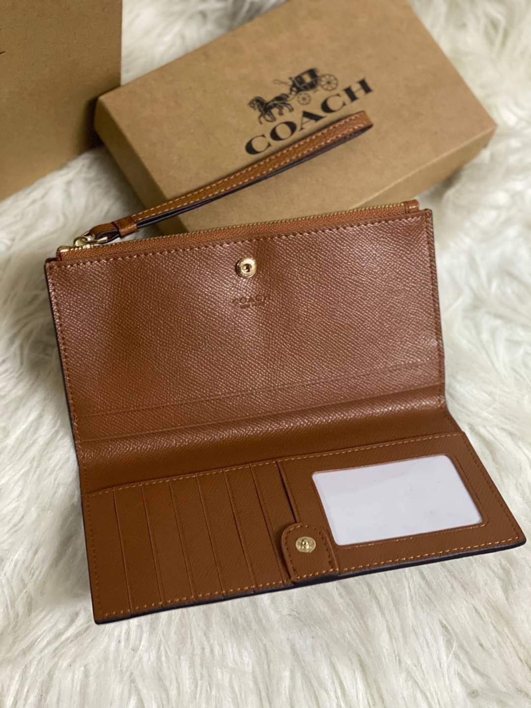 COACH 73156 Pebbled Leather Long Wallet พร้อมส่งสีดำ สีน้ำตาล