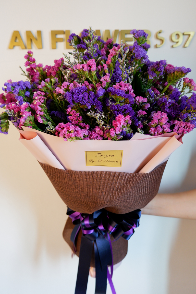 ช่อดอกไม้ ช่อสแตติสม่วงชมพูช่อใหญ่