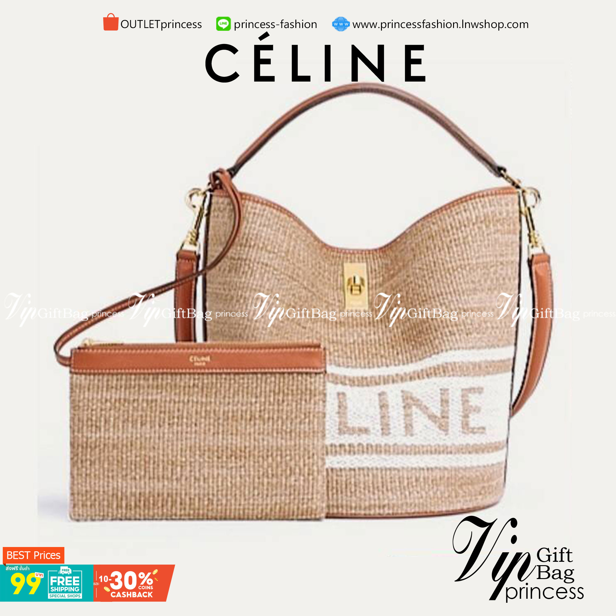 ซื้อ1ได้ถึง2!✴️CELINE TEXTILE BUCKET BAG VIP วัสดุ Textile Canvas & CalfSkin ดีไซน์ทรง Bucket ใบใหญ่กำลังดี มาพร้อม Clutch ใบเล็กเข้าชุด เนื้อหนาแข็งแรง น้ำห