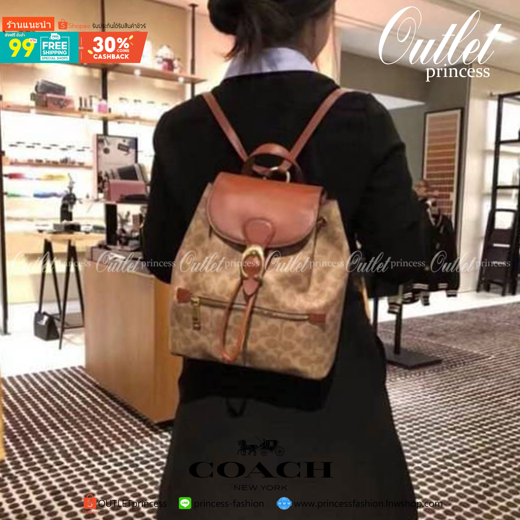 ของแท้ 💯% Coach Evie Backpack In Signature Canvas Signature coated canvas and refined calf leather