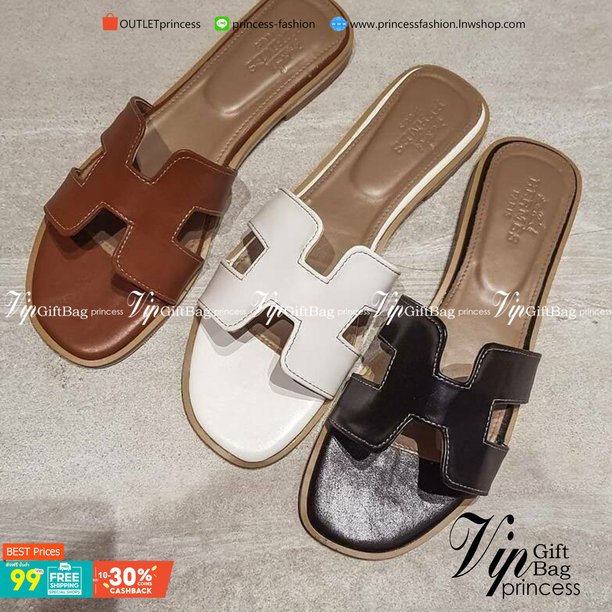 HERMES ORAN SANDAL แตะสวม สวย เก๋ งานชนช้อป ขายดีตลอดกาล แมทส์ชุดง่าย น้ำหนักเบา