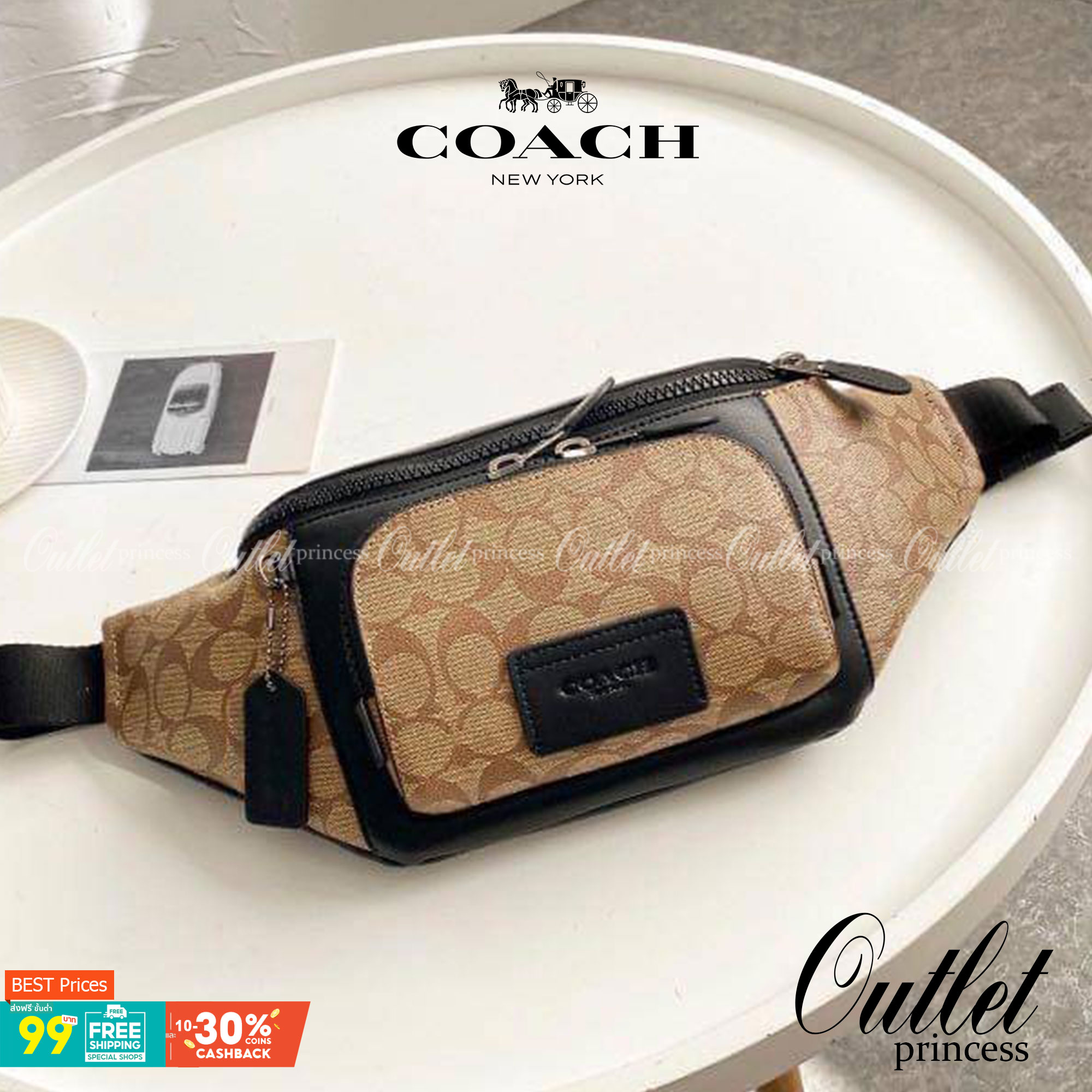 COACH TRACK BELT BAG IN SIGNATURE พร้อมส่งที่ไทยค่ะ! กระเป๋าคาดอก ใบใหญ่กำลังดี หนังแท้นิ่ม ทรงสวย ด้านหน้ามีช่องซิปคู่ใส่ของจุกจิกค่ะ ช่องซิปหลักกว้าง ใส่ของจำเป็นได้ครบค่ะ พร้อมช่องซิปยาวตอนหลังให้อีกช่อง// สายคาดเลื่อนปรับได้ฟรีไซด์นะคะ