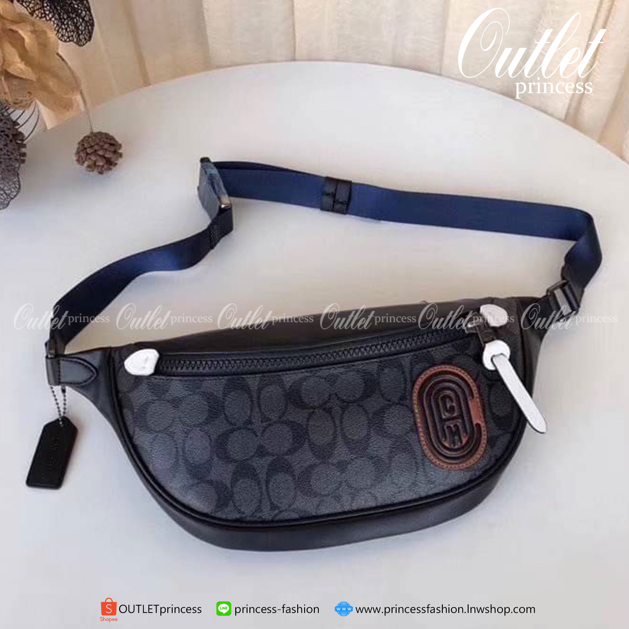 COACH Rivington Belt Bag In Signature Canvas With Coach Patch Black Copper/Black