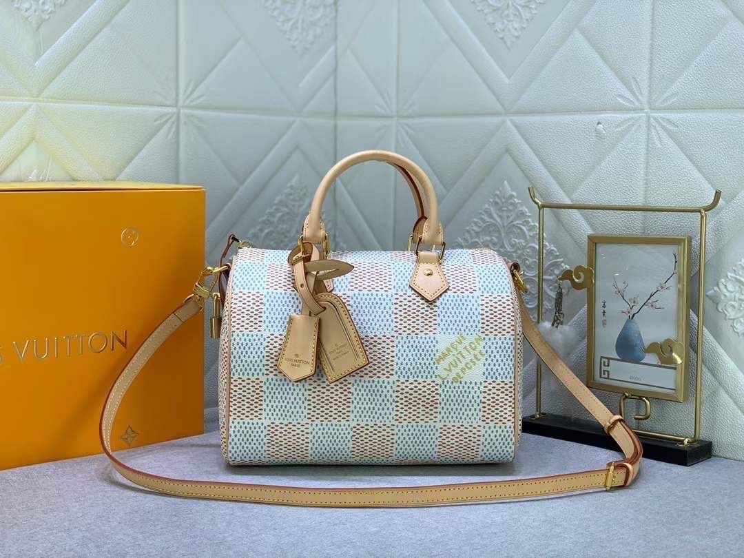 LV Speedy 25 Bandouliere Damier Unisex กระเป๋าสะพายสปีดี้สีใหม่ เกรดออริ 1:1 ใช้งานต่างประเทศได้