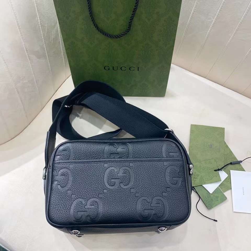 GUCCI JUMBO GG MEDIUM MESSENGER BAG Black jumbo GG leather กระเป๋าทรงแมสเซ็นเจอร์สีดำคลาสสิค เกรดออริ ท็อป สลับแท้ 1:1 เกรดดีสุด ใช้งานต่างประเทศได้