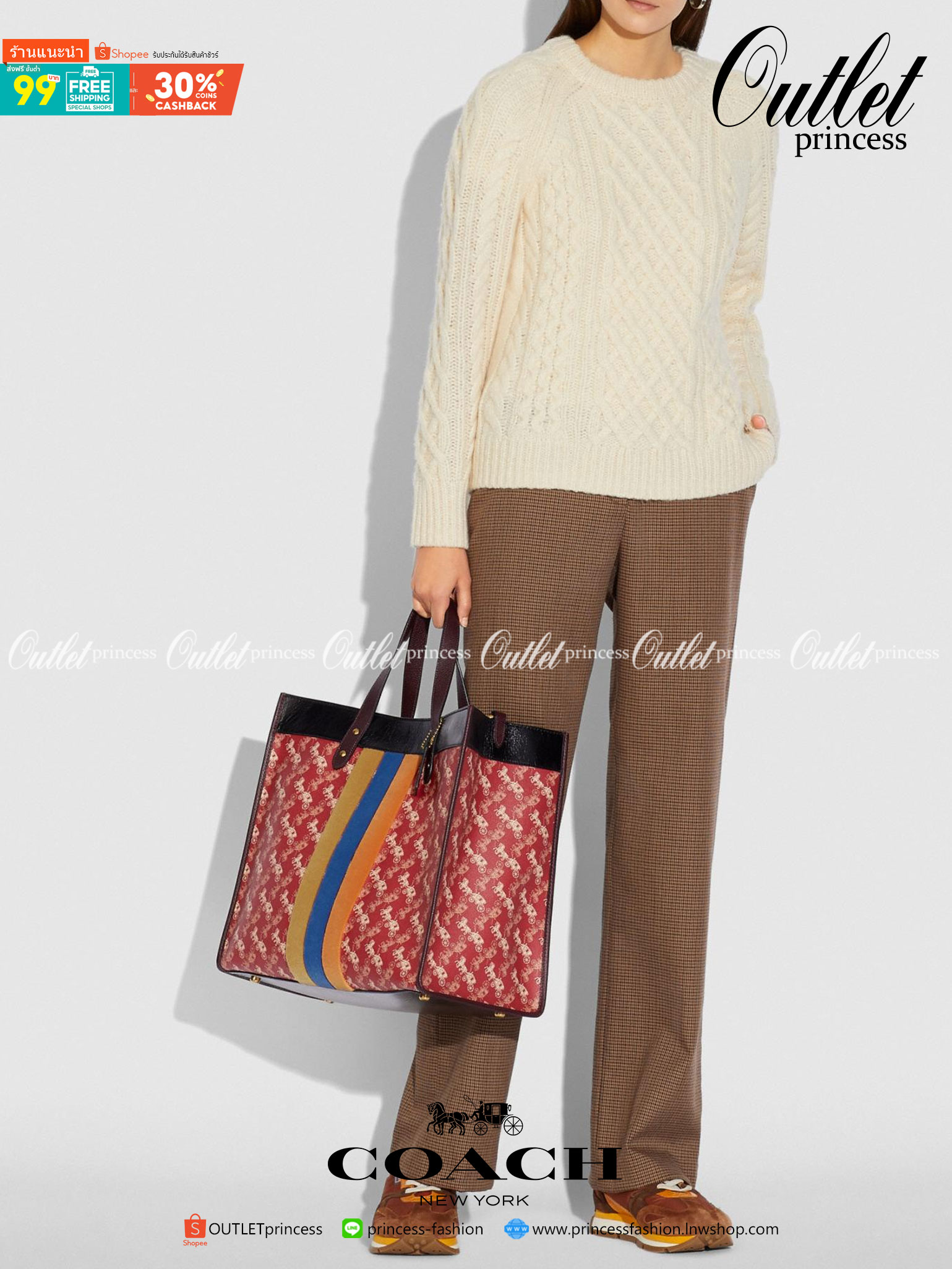 OUTLET 】Coach Field Tote With Horse And Carriage Print พร้อมส่งที่ไทย