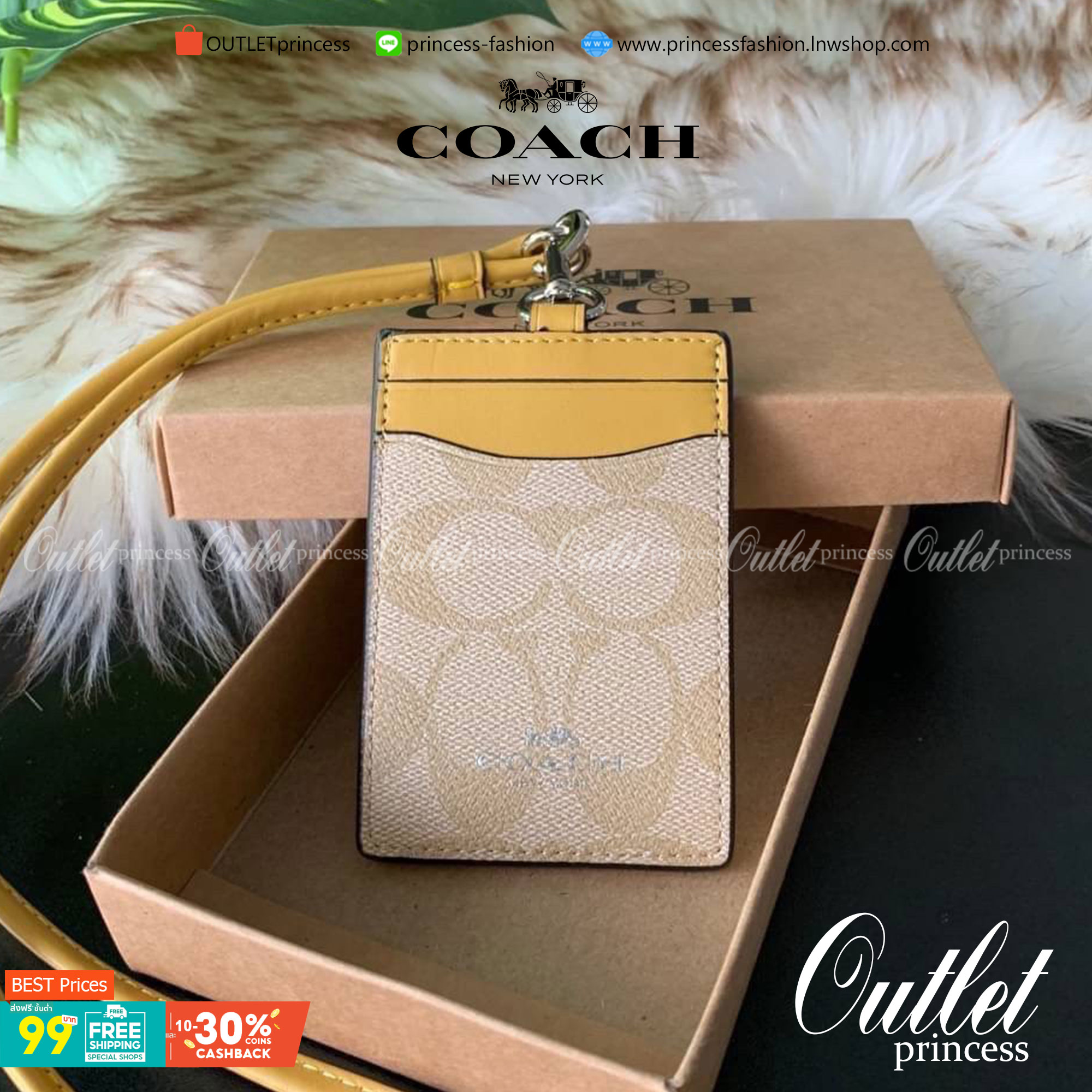 COACH F63274 ID LANYARD IN SIGNATURE COATED CANVAS กระเป๋าใส่บัตรคล้องคอ ลาย C ทั้งใบ ด้านหน้าตกแต่งชื่อแบรนด์ สวยมากกก ใส่บัตรพนักงาน และบัตรต่างๆ มาพร้อมสายคล้องคอ สายถอดออกได้ ตัวกระเป๋ามี 3 ช่องค่ะ