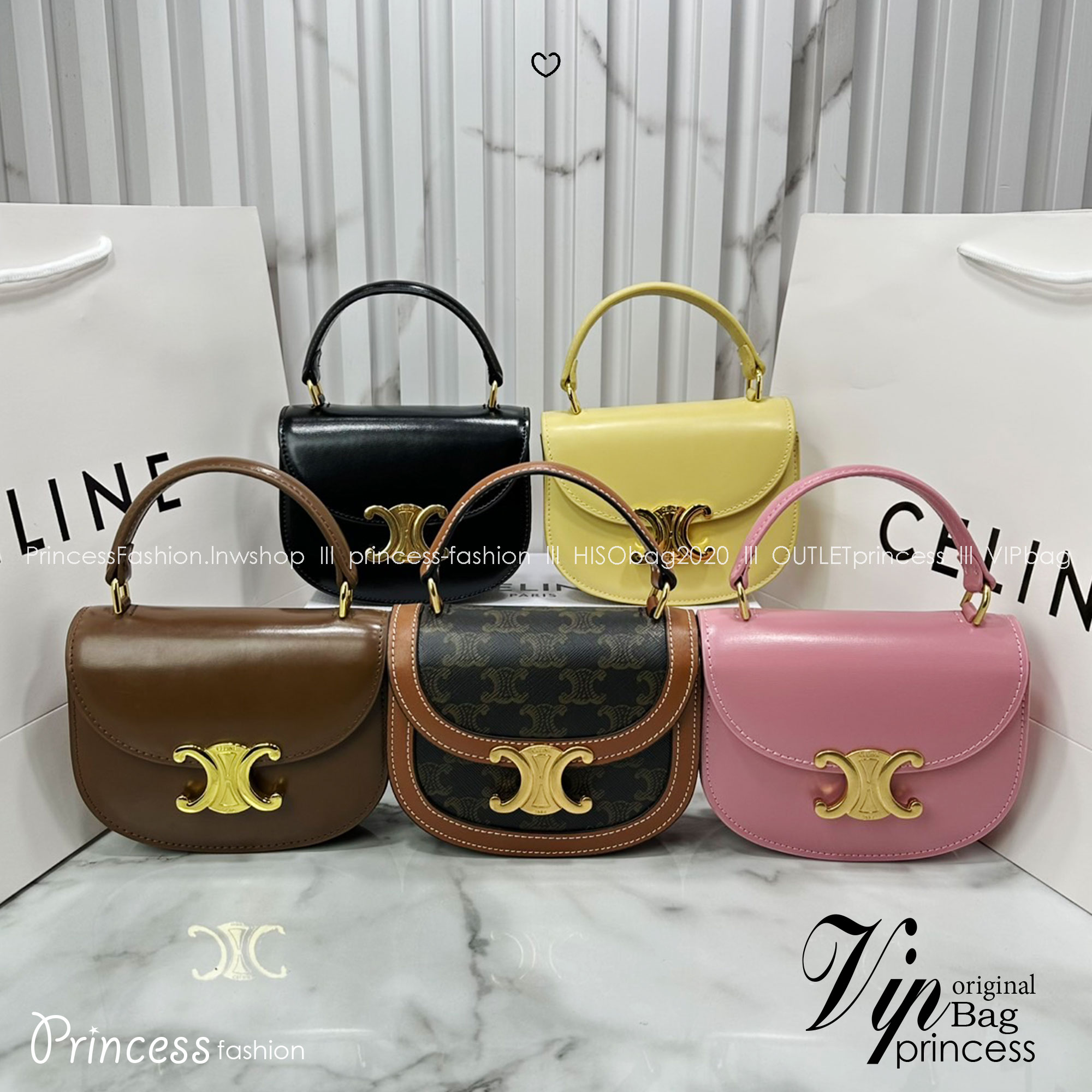 ORI หนังแท้ | CELINE MINI BESACE CLEA in Triomphe canvas and leather กระเป๋าสะพายพร้อมหูจับ ไซส์มินิ แคนวาส Triomphe แต่งขอบหนัง แต่งโลโก้สีทองหรูหรา สวยโดดเด่น สามารถถือ สะพายไหล่ และสะพายข้างได้