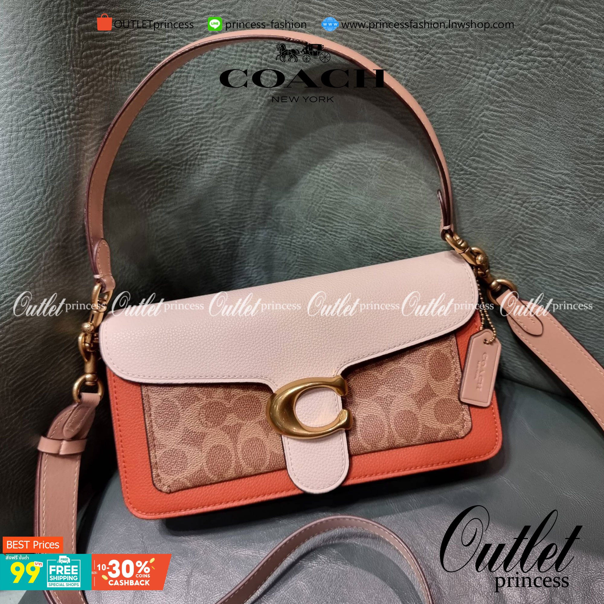 COACH TABBY SHOULDER BAG 26 IN SIGNATURE CANVAS WITH BEADCHAIN (6793,91215) กระเป๋าสะพายไหล่ ดีไซน์วินเทจย้อนยุค สวยคมชัด คลาสสิคใช้ได้ทุกลุค วัสดุหนังแท้สลับหนังแคนวาสเคลือบลาย เปิด-ปิดด้วยแม่เหล็กในตัว รับรองแน่นหนา ด้านหลังมีช่องแยก ภายในเป็นช่องโล่ง ข