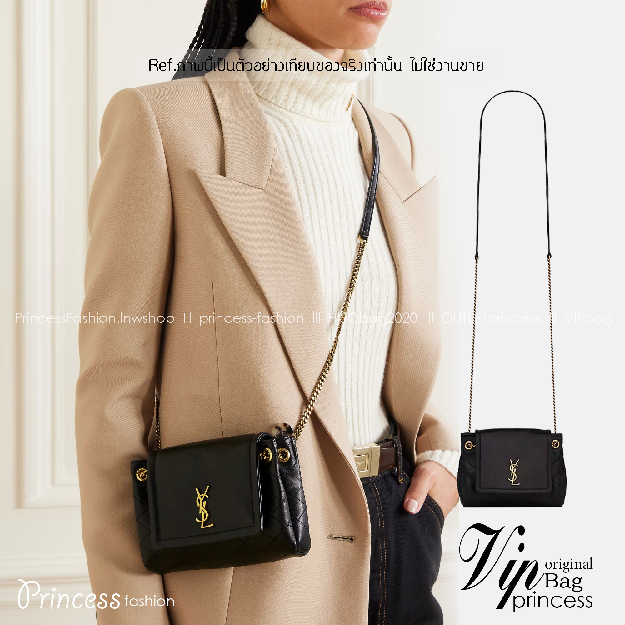 YSL mini nolita Black กระเป๋าสะพายดีไซน์หรูไซส์มินิ เกรดออริ สลับแท้ 1:1 ใช้ต่างประเทศได้ Nolita bag with front flap