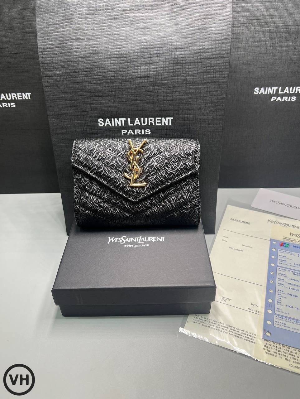 ORI หนังแท้ | YSL CASSANDRE MATELASSE small envelope wallet / YSL Short Wallet กระเป๋าสตางค์ใบสั้น กระเป๋าใส่เหรียญ กระเป๋าใส่การ์ด