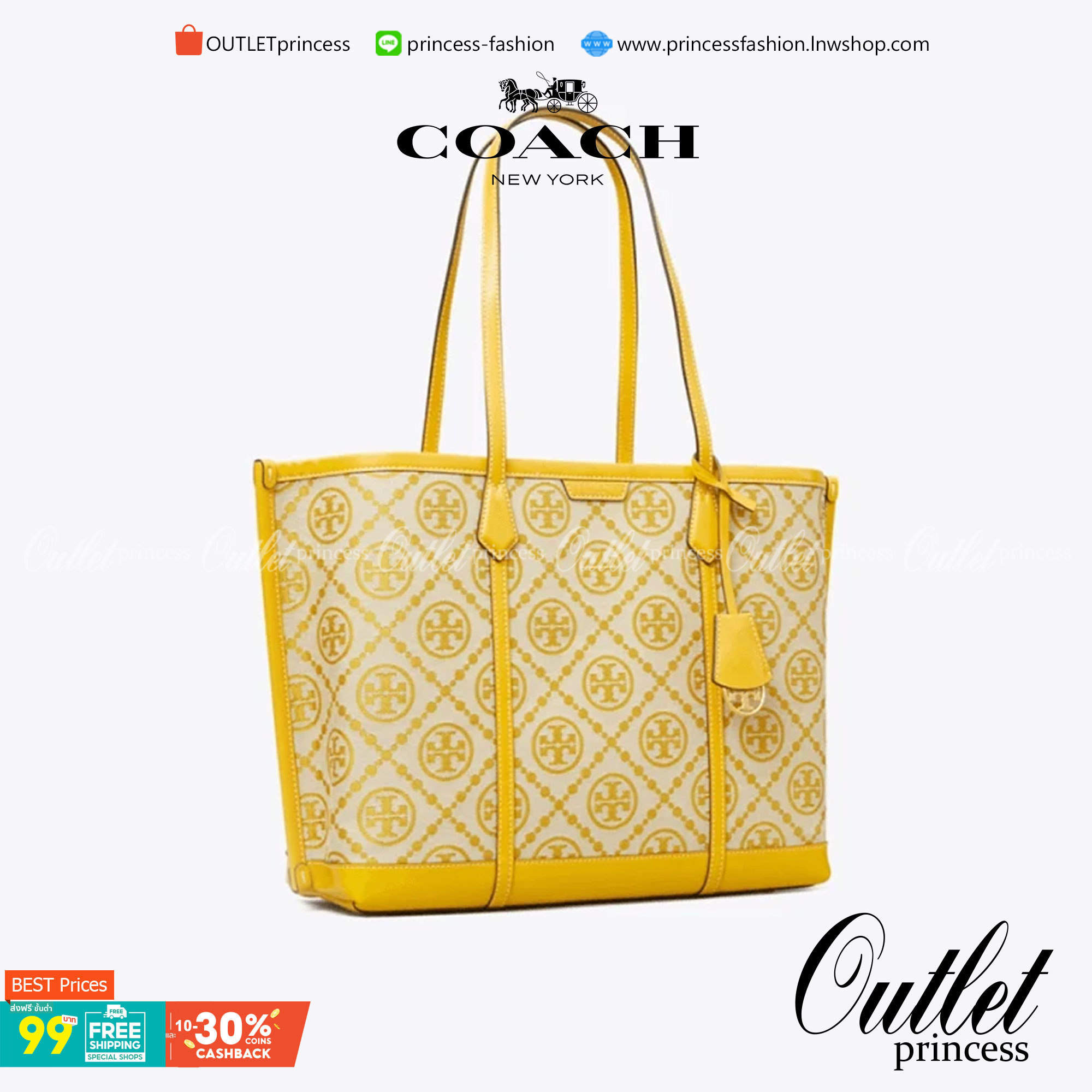 TORY BURCH T MONOGRAM TRIPLE - COMPARTMENT TOTE กระเป๋า/สะพายไหล่ทรง SHOPPING BAG วัสดุผ้าผ้าแคสวาสปักลายสัญลักษณ์แบรนด์ ตั้งอยู่ทรง สวยหรู ดูแพง จุของได้เยอะมาก ภายในแยกเป็น 2 ช่องหลัก 1 ช่องซิปตรงกลาง แบ่งเป็นสัดส่วนใช้งาน