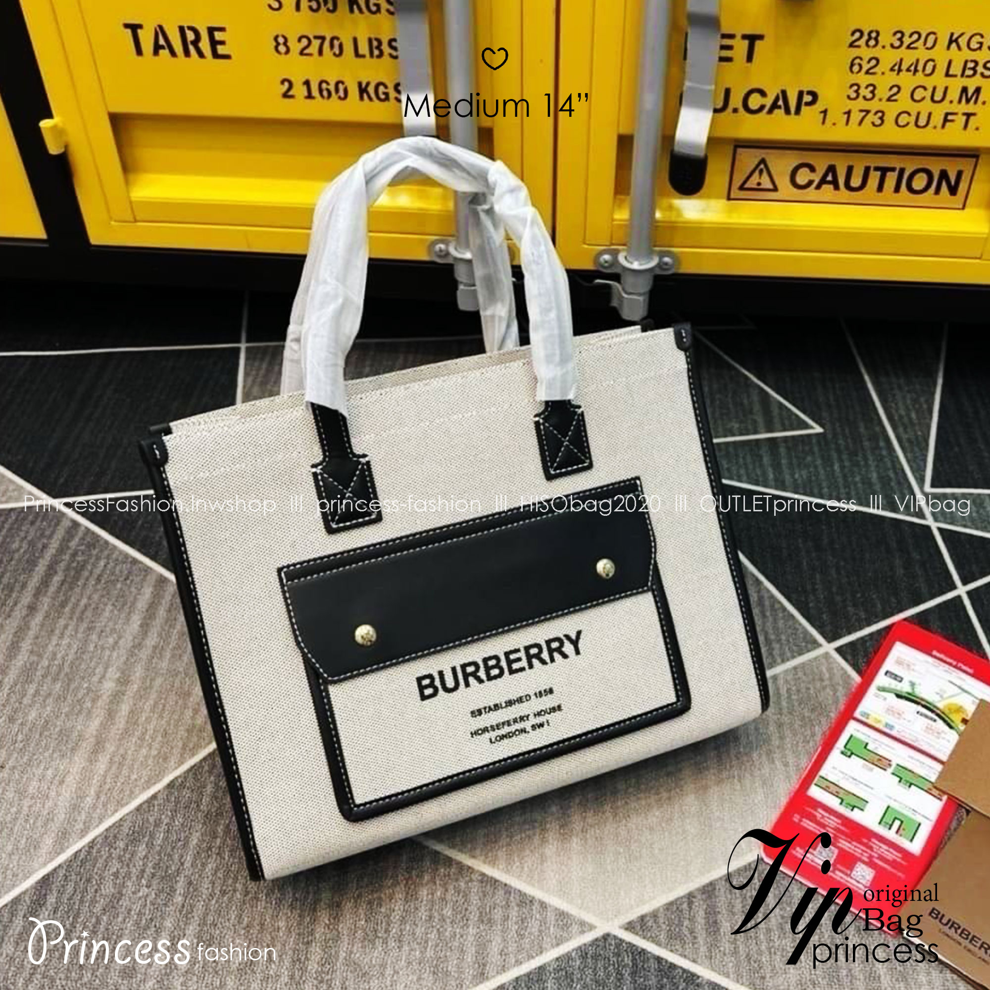 Burberry Freya Canvas Tote Bag Medium กระเป๋าสะพายทรงโท้ทใบกลาง ดีไซน์ทรงเหลี่ยมสวยอยู่ทรง