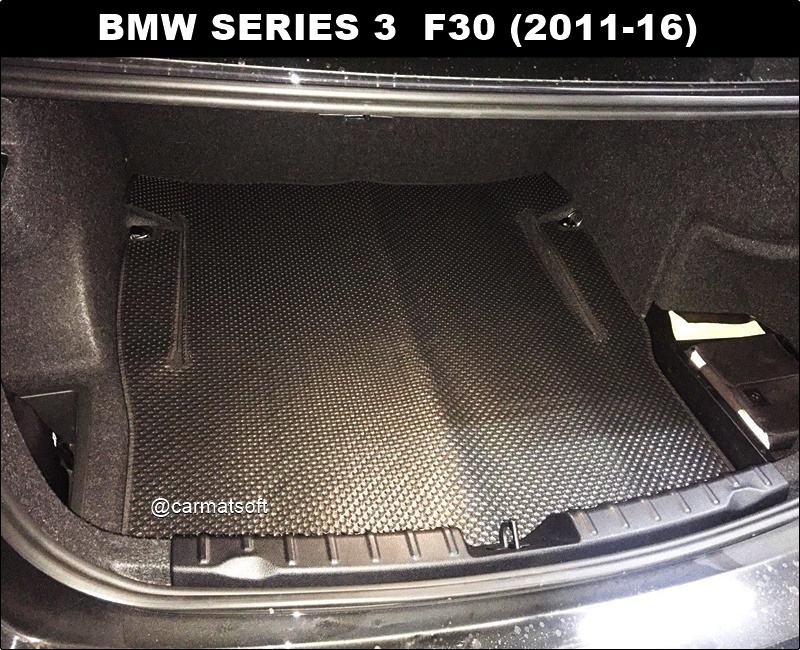 แผ่นปูท้ายรถ BMW SERIES 3 F30 (ปี2011-16) ลายกระดุมเล็กPVC สีดำ เข้ารูป ตรงรุ่นรถ