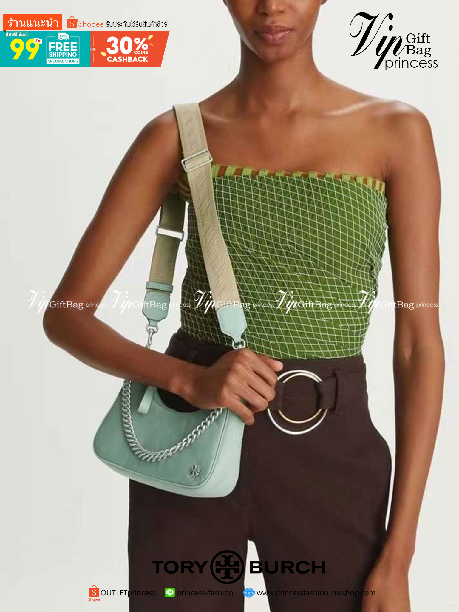 TORY BURCH handbag / TORY BURCH shoulder bag พร้อมส่งที่ไทย Tory Burch 151 Mercer Small Crescent Bag กระเป๋าถือหรือสะพายไหล่ วัสดุNylon อะไหล่เงิน น้ำหนักเบา พกพาสะดวก ใส่โทรศัพท์ iIphone+ ได้ ด้านในโล่งมีช่องเล็กใส่บัตร 2 ช่อง มาพร้อมสายสั้น สายหนัง+สายโ