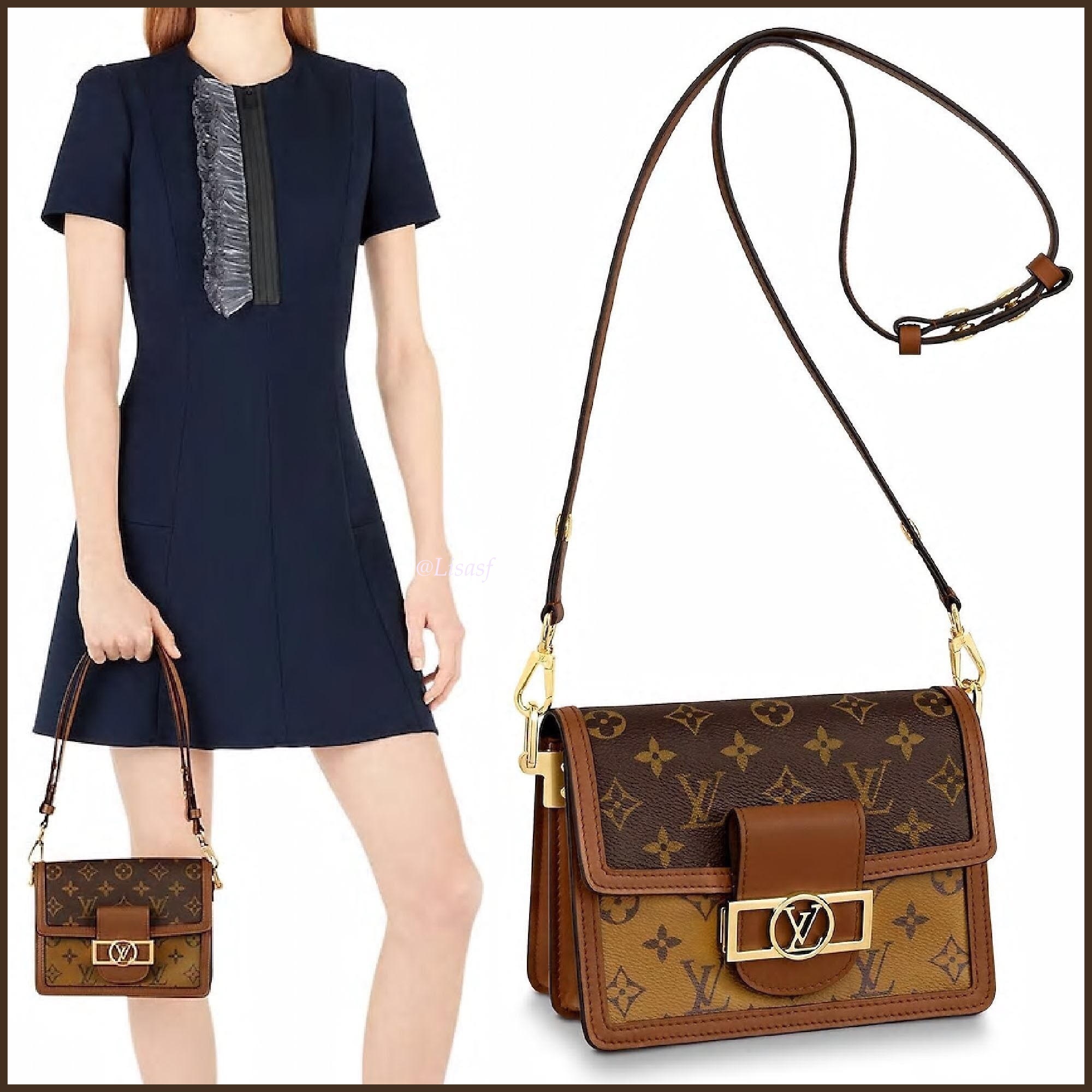 VIP GIFT 】หนังแท้ LOUIS VUITTON DAUPHINE MINI LEATHER HANDBAG - BROWN 20cm
