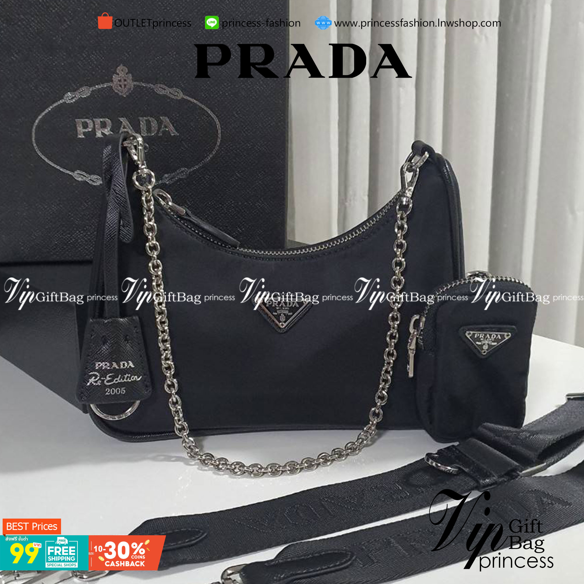 Prada Re-Edition 2005 Re-Nylon bag ใบเดียวคุ้มมากค่ะ อุปกรณ์ ครบชุด **ซื้อ1ได้ถึง3ไอเท็ม ทั้งสายยาว และกระเป๋าใส่เหรียญ และป้ายแท็คหนัง อย่างดี **อะไหล่ปั้มแบรนด์แท้ทุกจุด วัสดุทำจากผ้า Nylon อย่างดี กันน้ำได้ อยู่ทรงสวย สามารถใส่กระเป๋าตังค์ใบกลางได้ ถอด